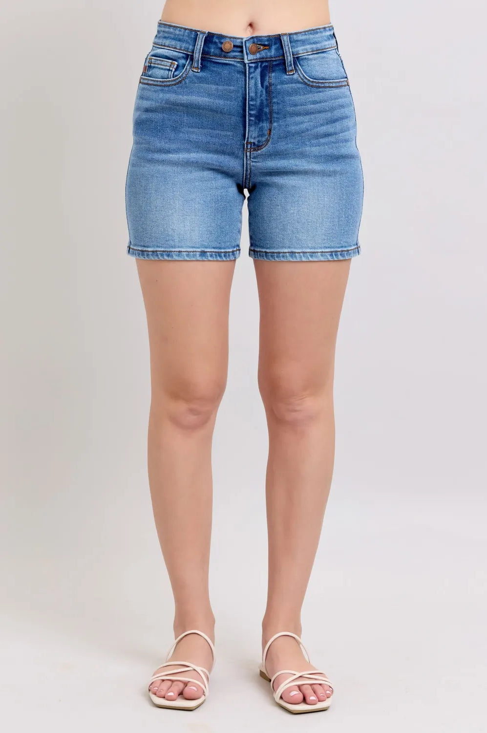 Judy Blue Full Size 2 Button Denim Shorts with Pockets Plus Size-Stay Foxy Boutique, Florissant, Missouri