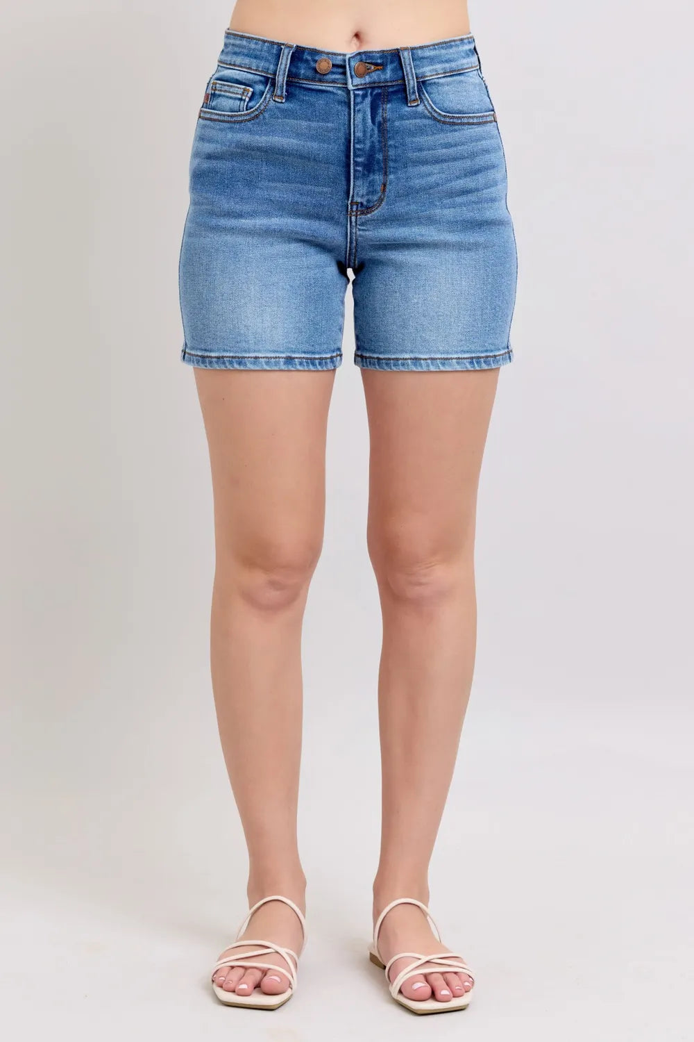 Judy Blue Full Size 2 Button Denim Shorts with Pockets Plus Size-Stay Foxy Boutique, Florissant, Missouri