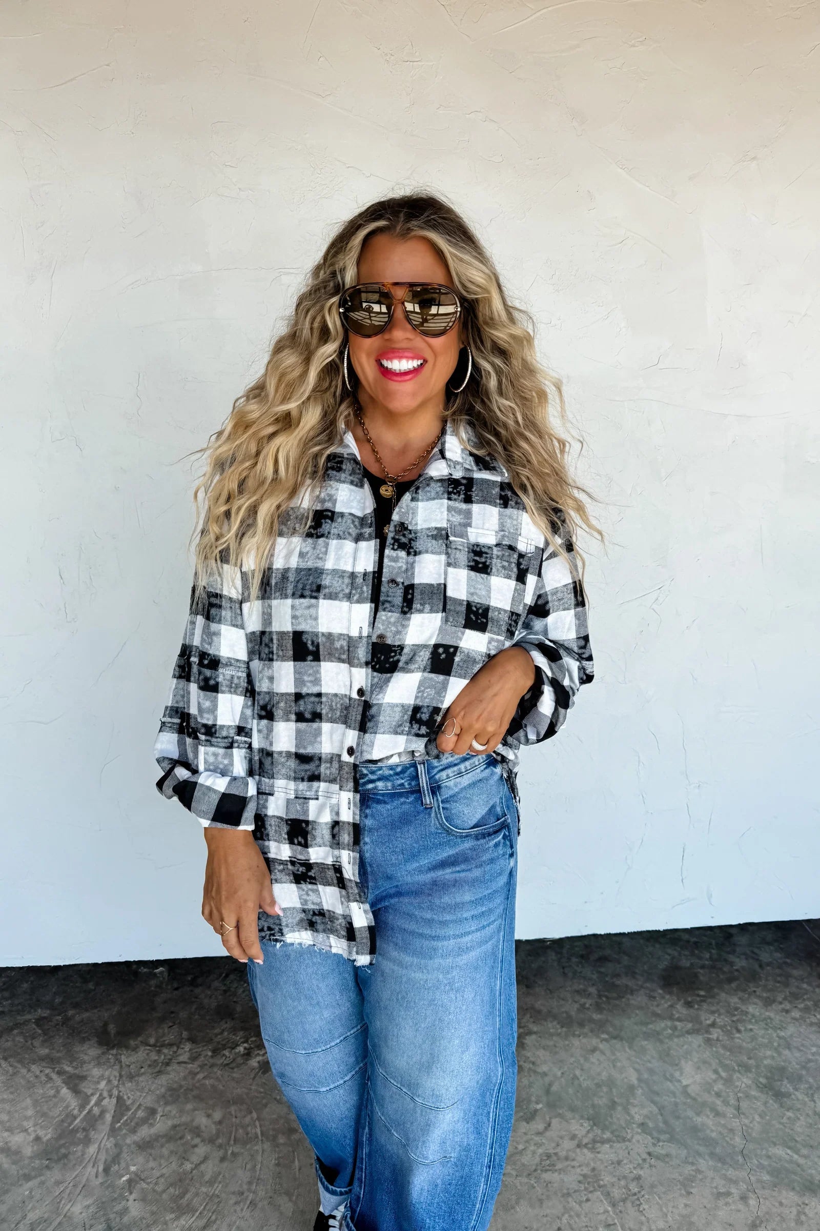 PREORDER: Juniper Bleached Plaid Top-Womens-Stay Foxy Boutique, Florissant, Missouri