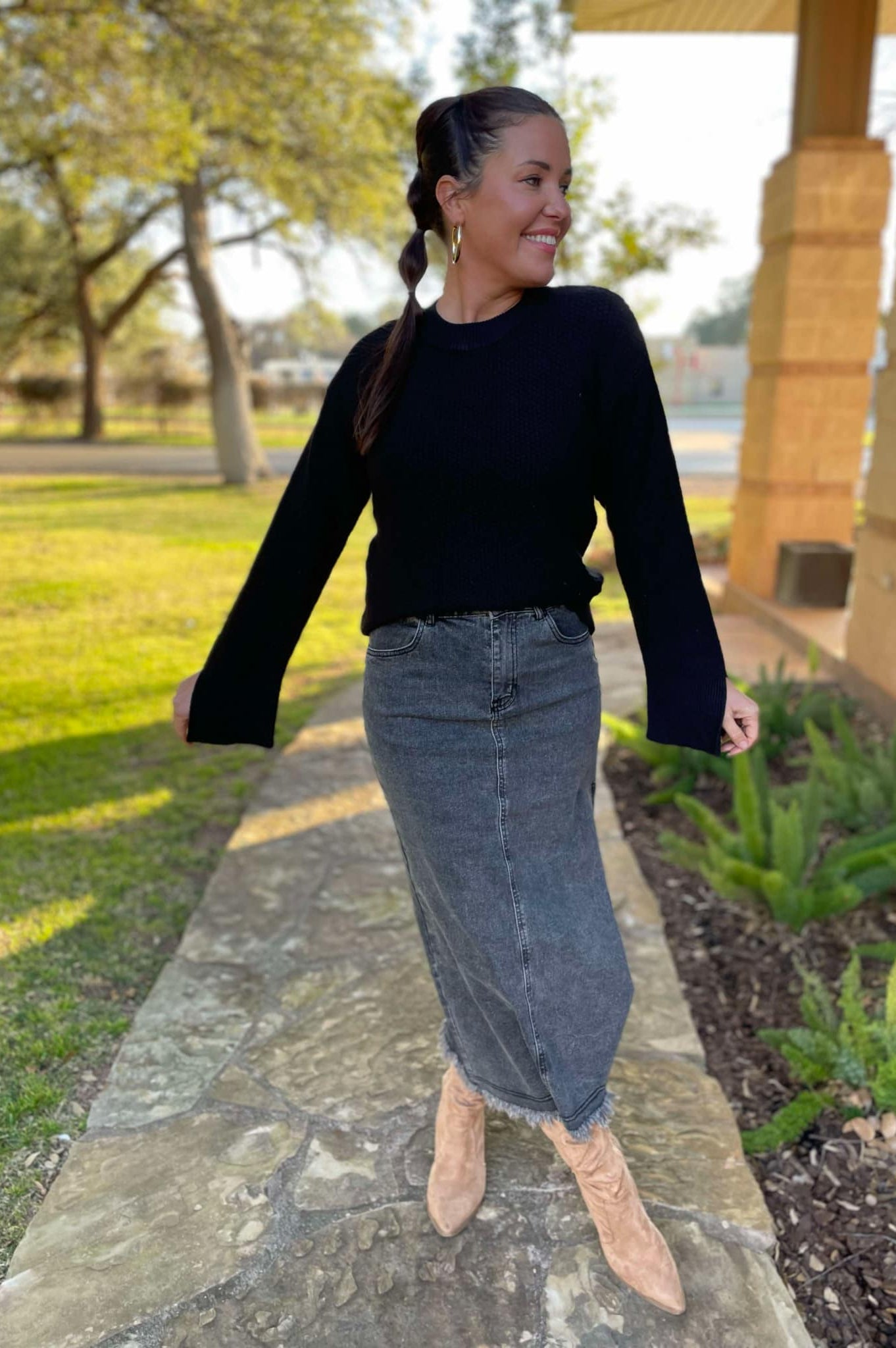 PREORDER: Worth The Risk Black Denim Skirt-Womens-Stay Foxy Boutique, Florissant, Missouri