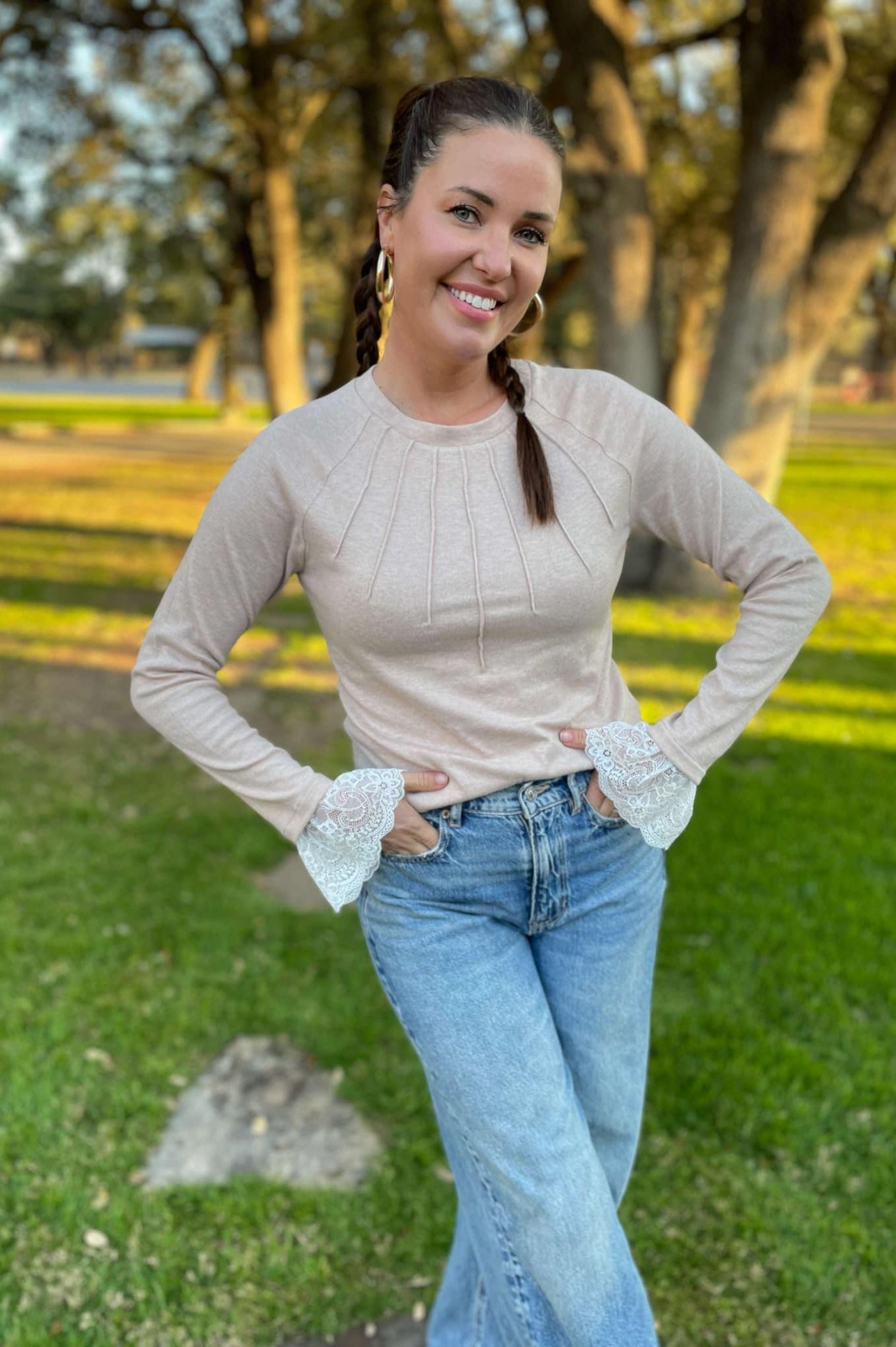 PREORDER: Beauty In The Details Lace Cuff Top in Two Colors-Womens-Stay Foxy Boutique, Florissant, Missouri