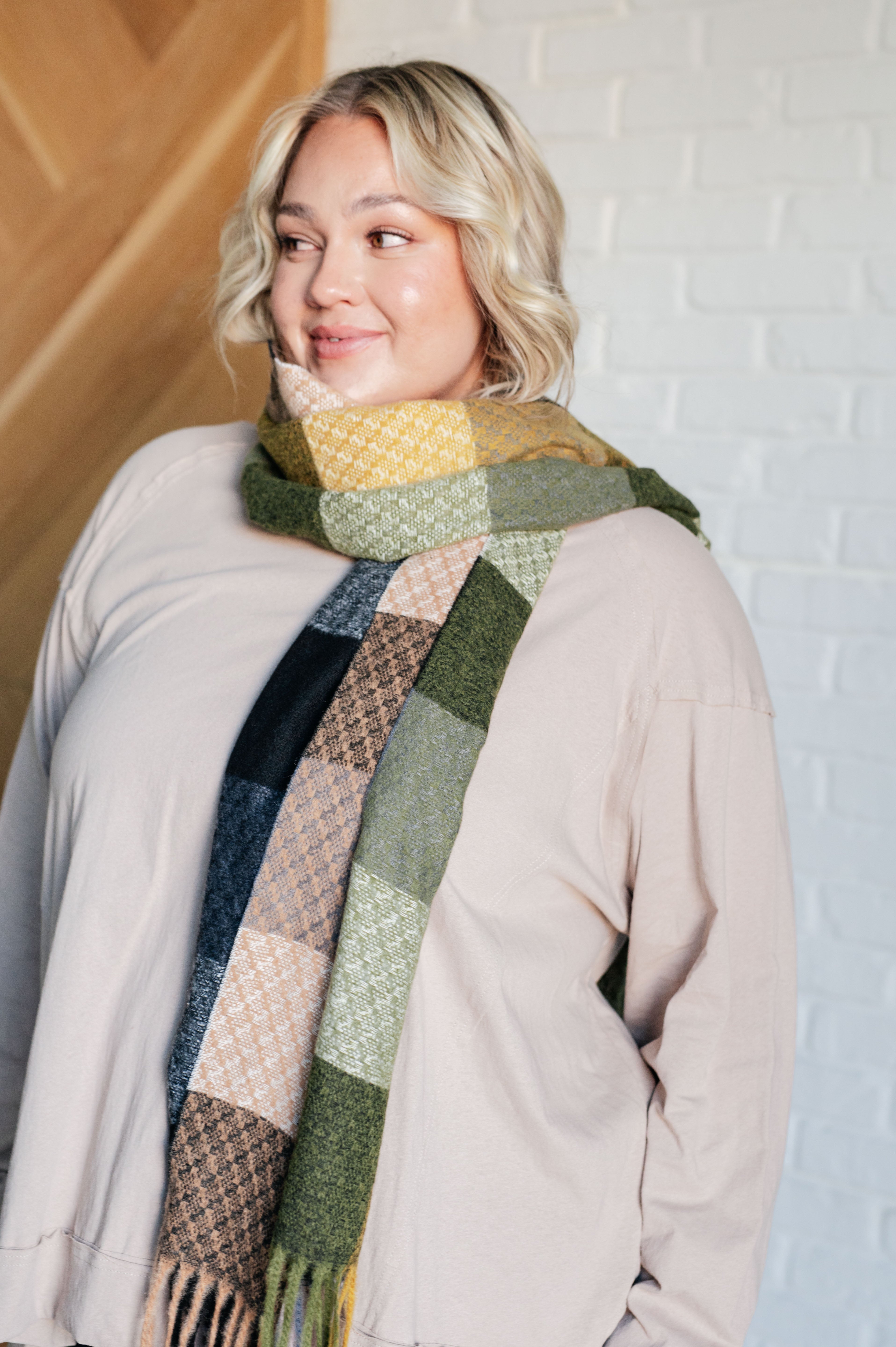Keep Me Cozy Checkered Fringe Scarf in Woodland Shades-Accessories-Stay Foxy Boutique, Florissant, Missouri
