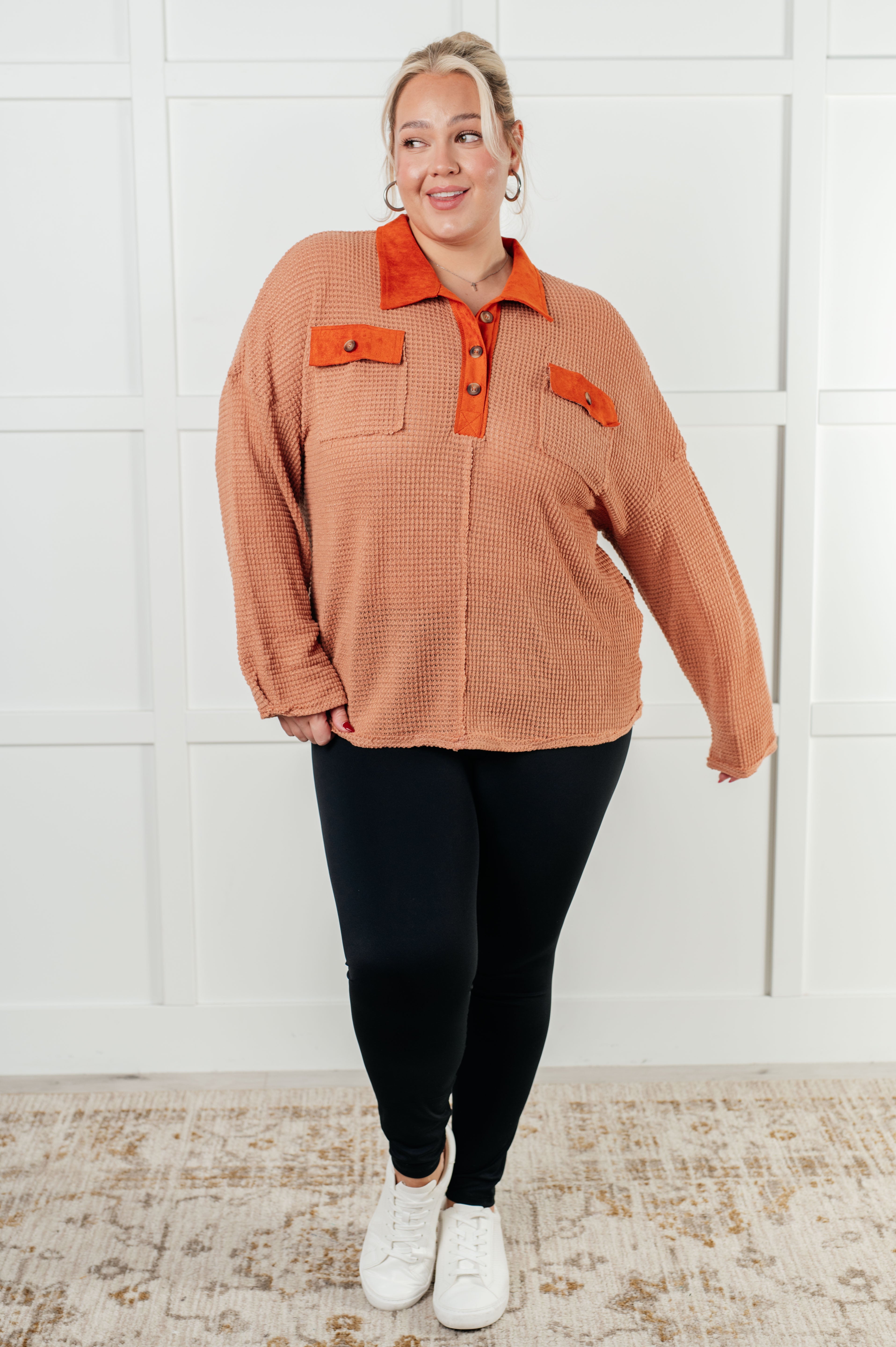 Can't Imagine Why Waffle Knit Contrast Trim Top-Tops-Stay Foxy Boutique, Florissant, Missouri