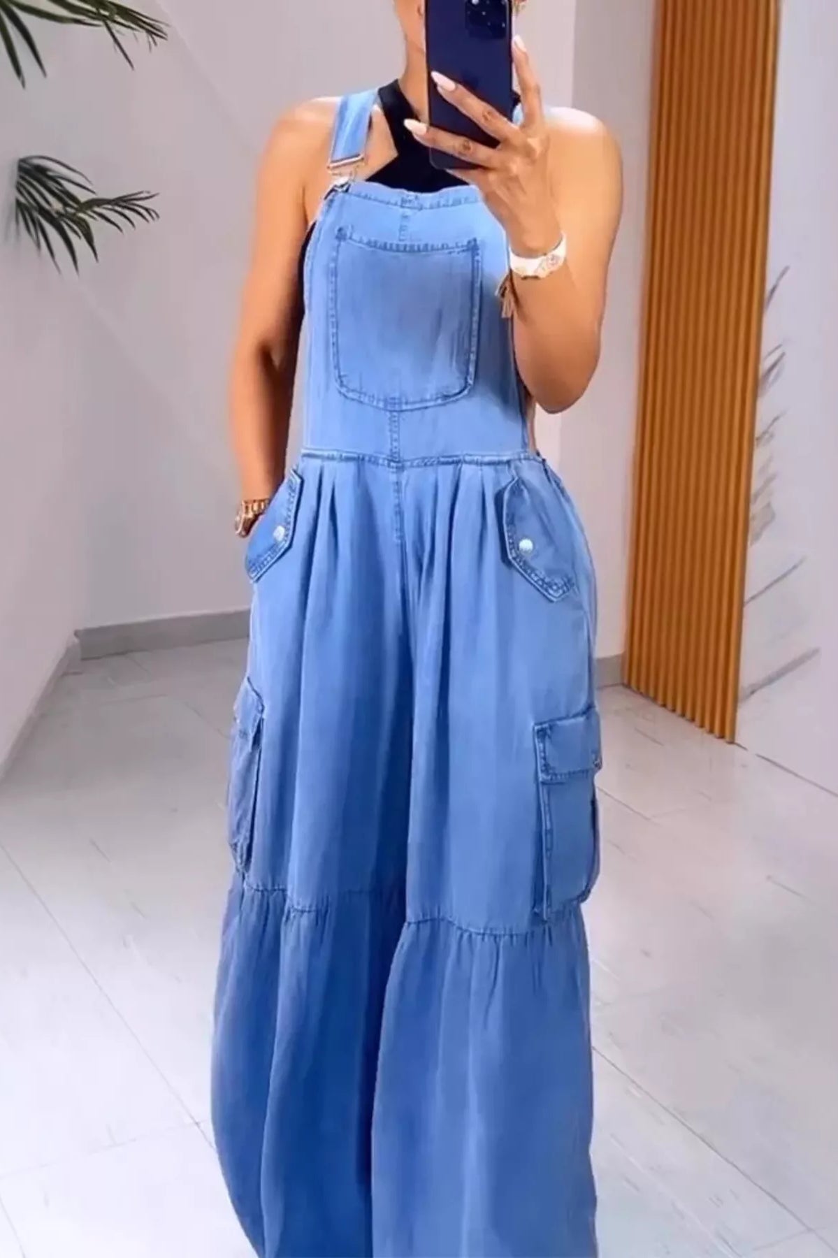 Full Size Pocketed Wide Leg Denim Overalls Plus Size-Stay Foxy Boutique, Florissant, Missouri