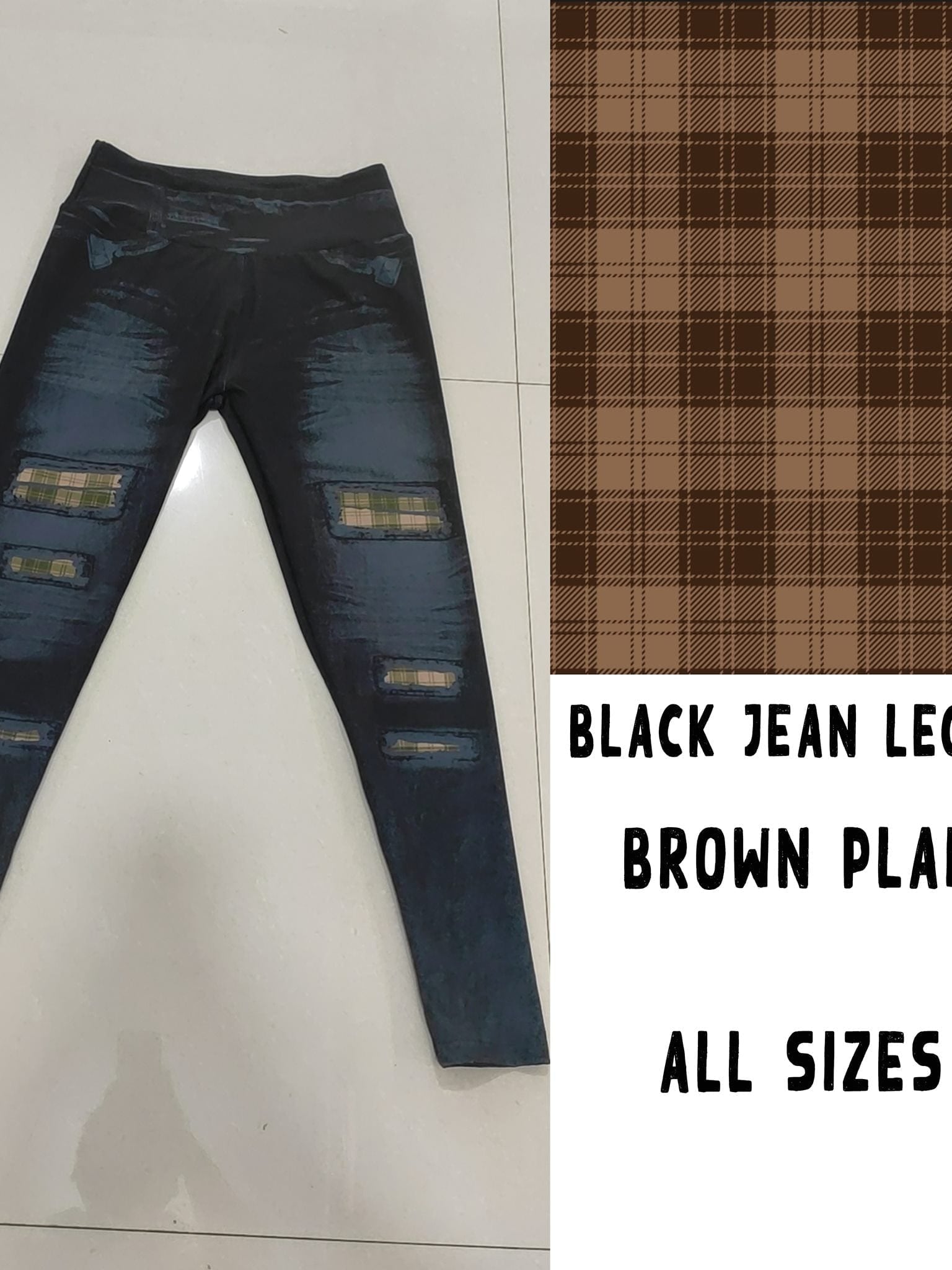 BLACK JEAN LEGGINGS- BROWN PLAID-Stay Foxy Boutique, Florissant, Missouri