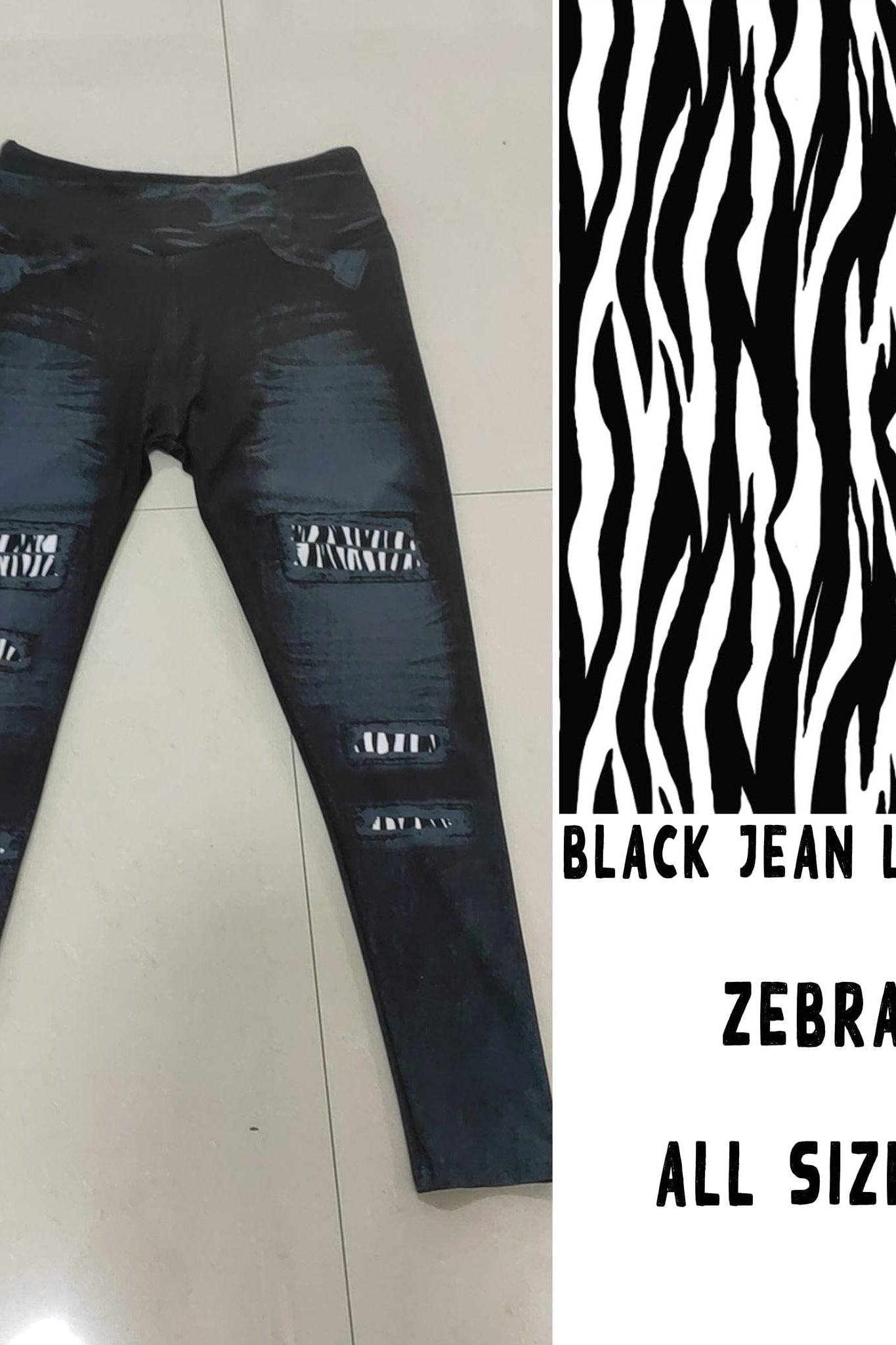 BLACK JEAN LEGGINGS- ZEBRA-Stay Foxy Boutique, Florissant, Missouri