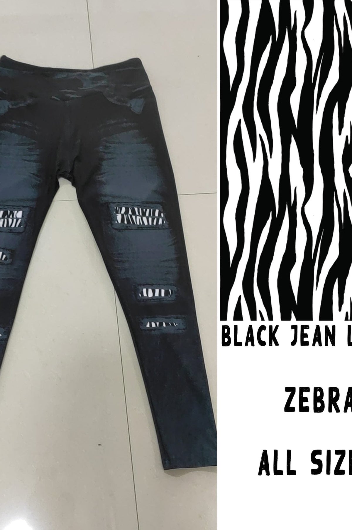 BLACK JEAN LEGGINGS- ZEBRA-Stay Foxy Boutique, Florissant, Missouri
