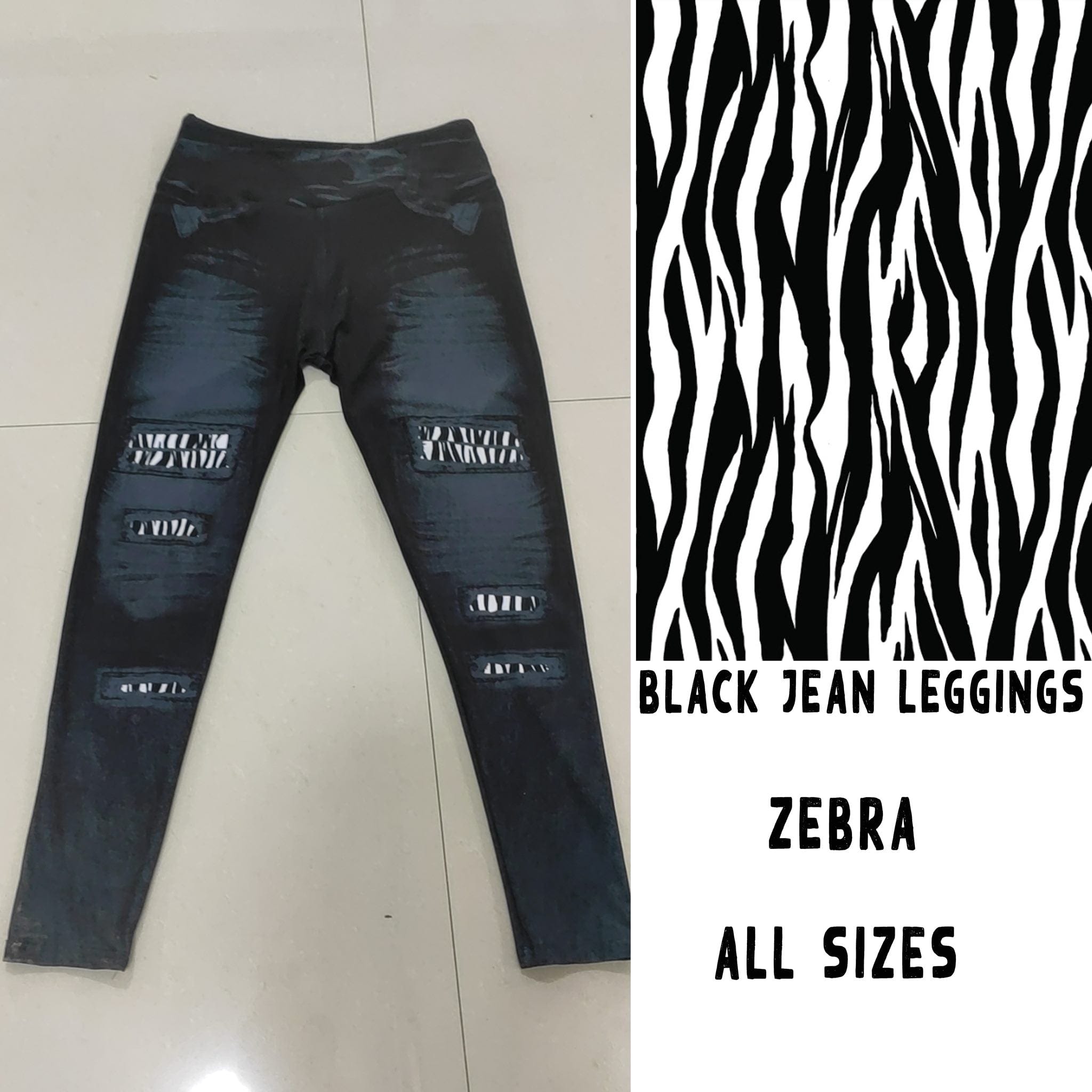 BLACK JEAN LEGGINGS- ZEBRA-Stay Foxy Boutique, Florissant, Missouri