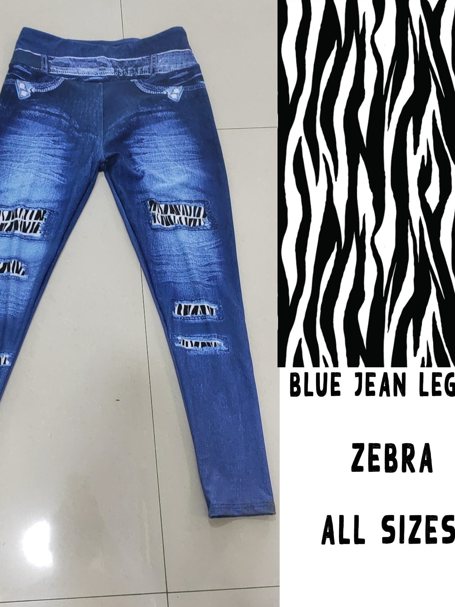 BLUE JEAN LEGGINGS- ZEBRA-Stay Foxy Boutique, Florissant, Missouri