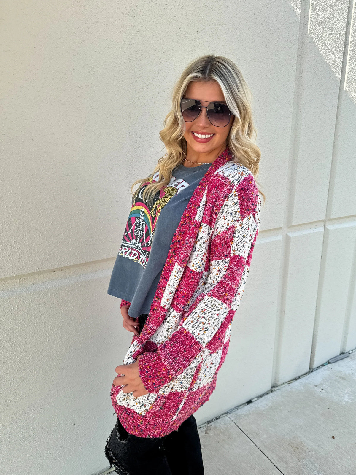 PREORDER: Checkered Miley Dot Cardigan in Four Colors-Womens-Stay Foxy Boutique, Florissant, Missouri