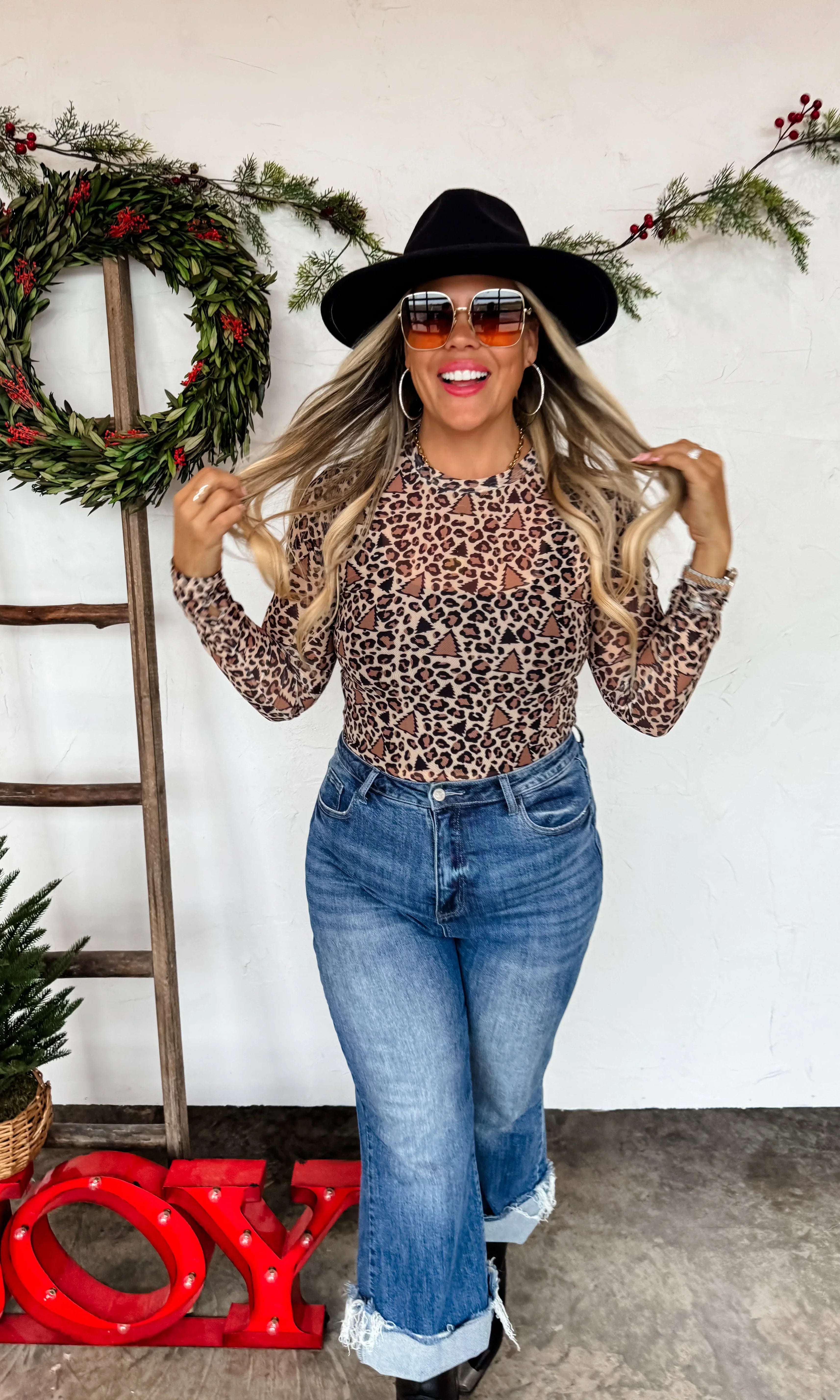 PREORDER: Christmas Printed Mesh Tops-Womens-Stay Foxy Boutique, Florissant, Missouri