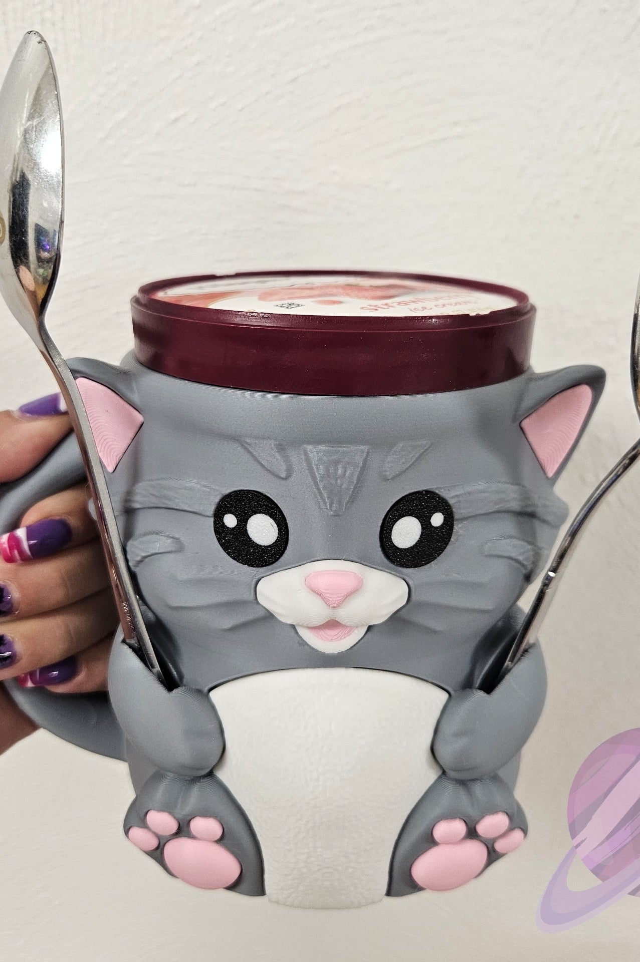 CUDDLES THE CAT- 3D PRINTED ICE CREAM PINT HOLDER-Stay Foxy Boutique, Florissant, Missouri
