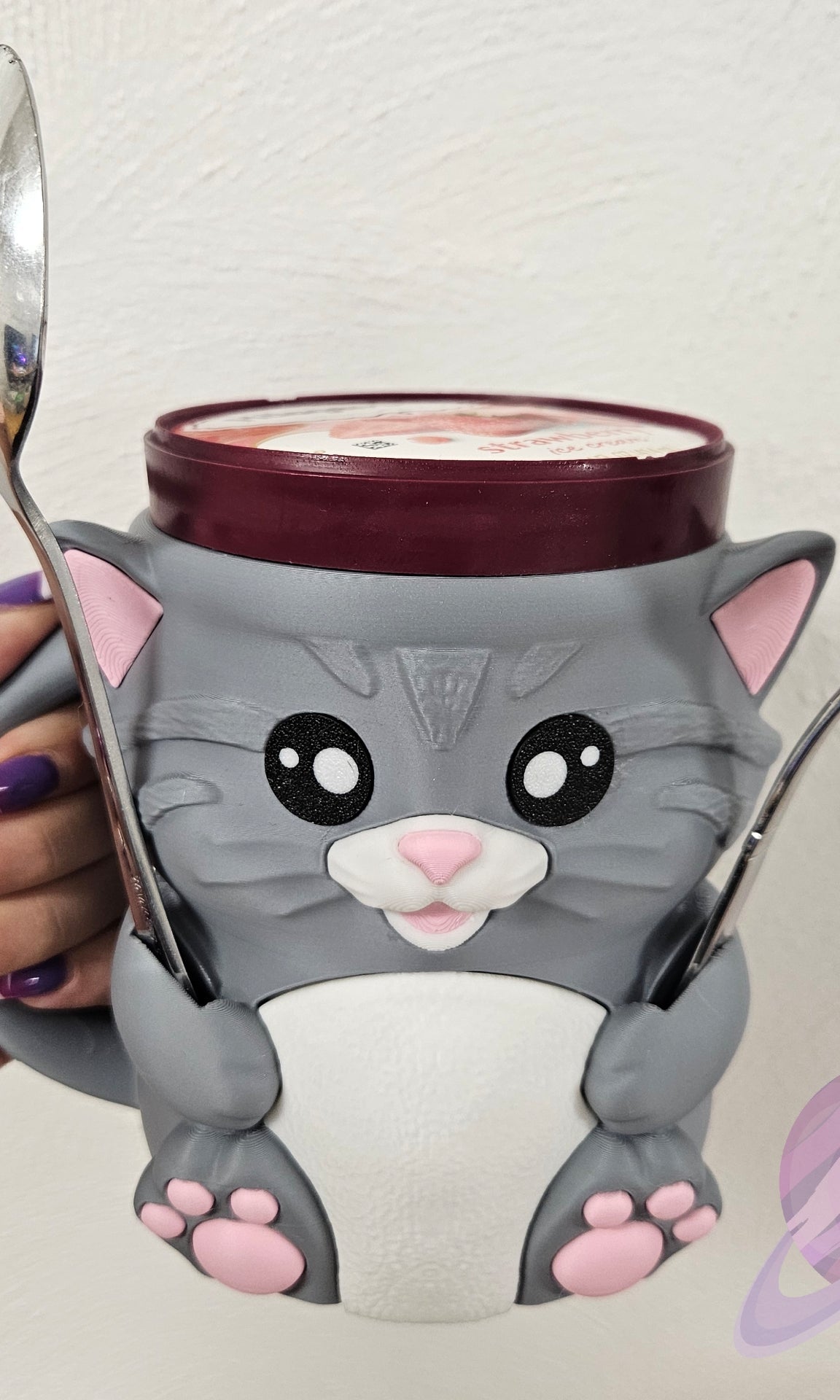 CUDDLES THE CAT- 3D PRINTED ICE CREAM PINT HOLDER-Stay Foxy Boutique, Florissant, Missouri