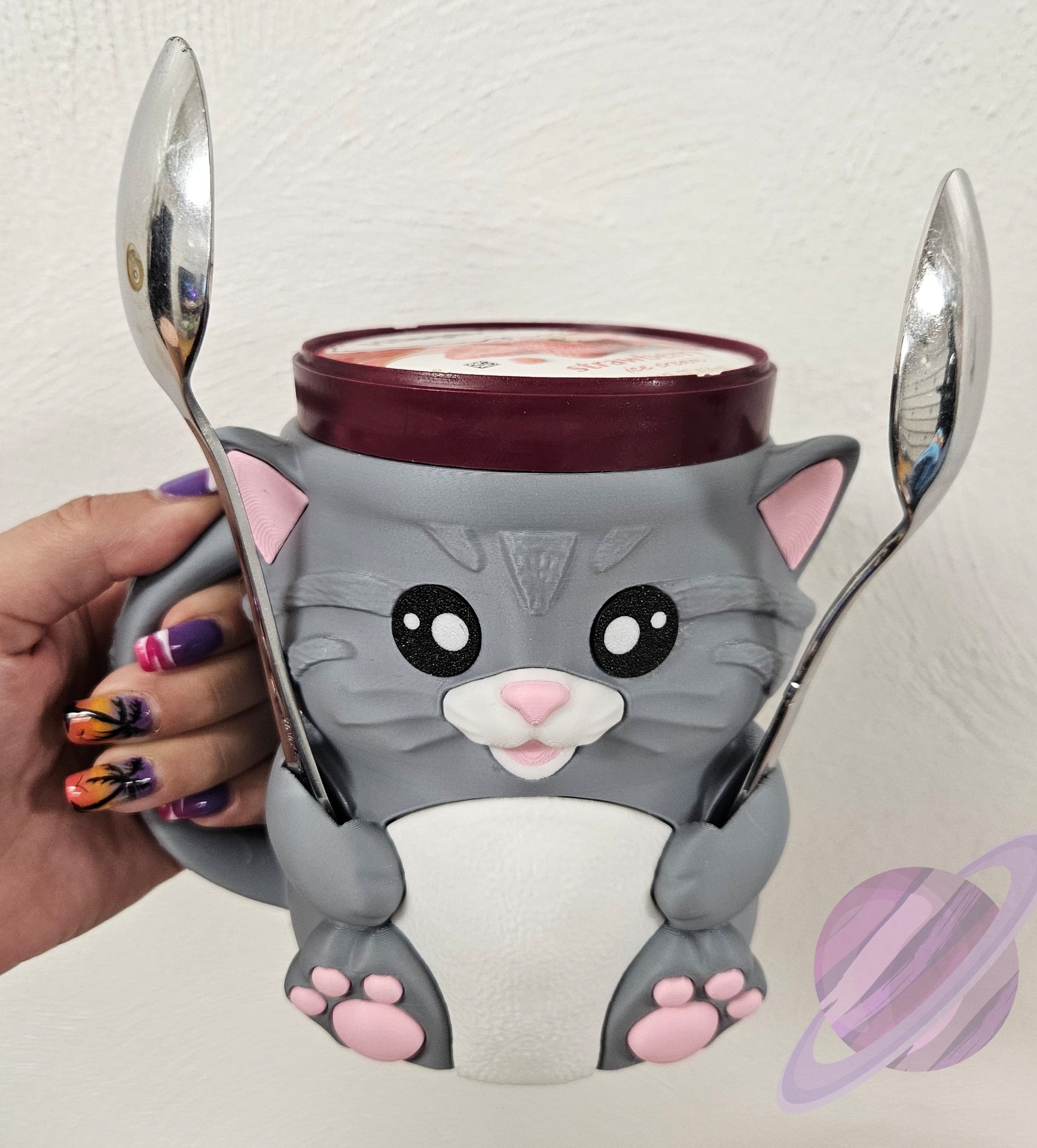 CUDDLES THE CAT- 3D PRINTED ICE CREAM PINT HOLDER-Stay Foxy Boutique, Florissant, Missouri