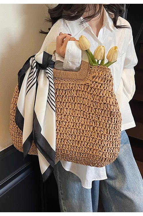 Straw Woven Handbag-Stay Foxy Boutique, Florissant, Missouri