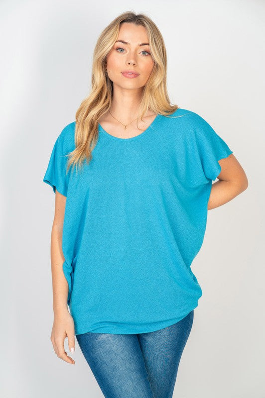 Short Sleeve Dolman Top in Turquoise-Womens-Stay Foxy Boutique, Florissant, Missouri
