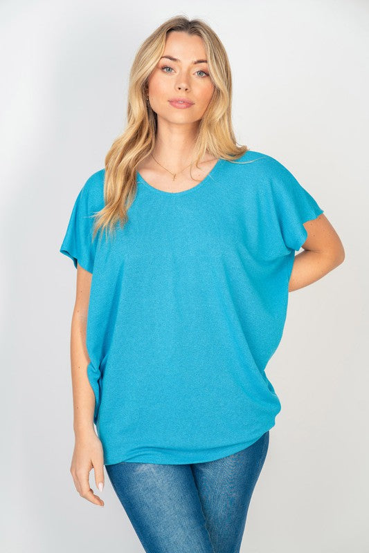 Short Sleeve Dolman Top in Turquoise-Womens-Stay Foxy Boutique, Florissant, Missouri
