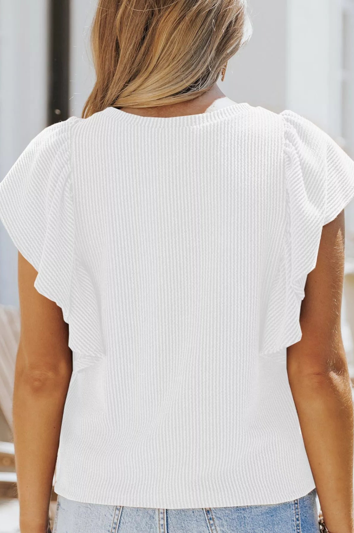 Full Size Ruffled Sleeve Ribbed Knit T-Shirt Plus Size-Stay Foxy Boutique, Florissant, Missouri