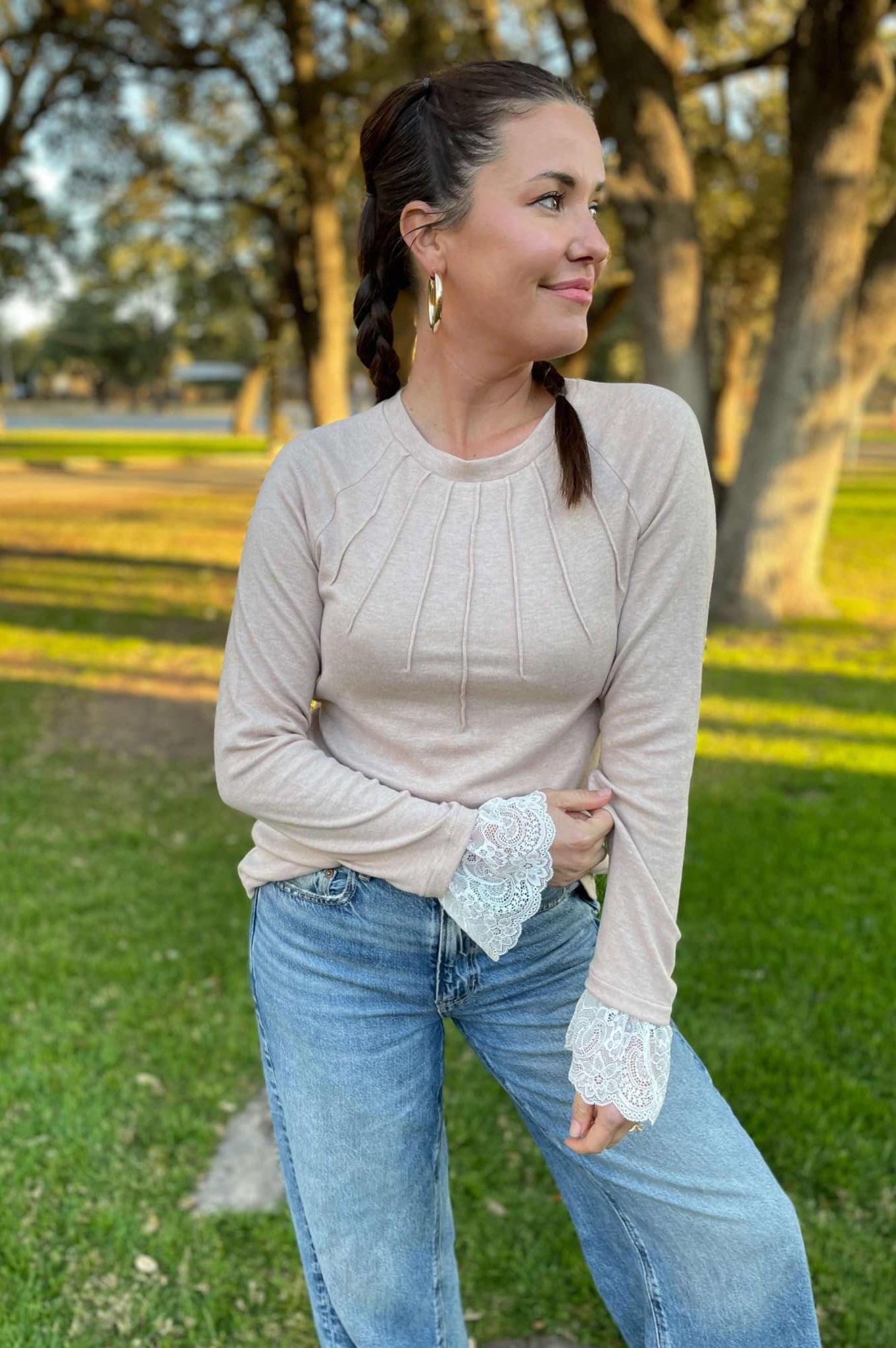PREORDER: Beauty In The Details Lace Cuff Top in Two Colors-Womens-Stay Foxy Boutique, Florissant, Missouri