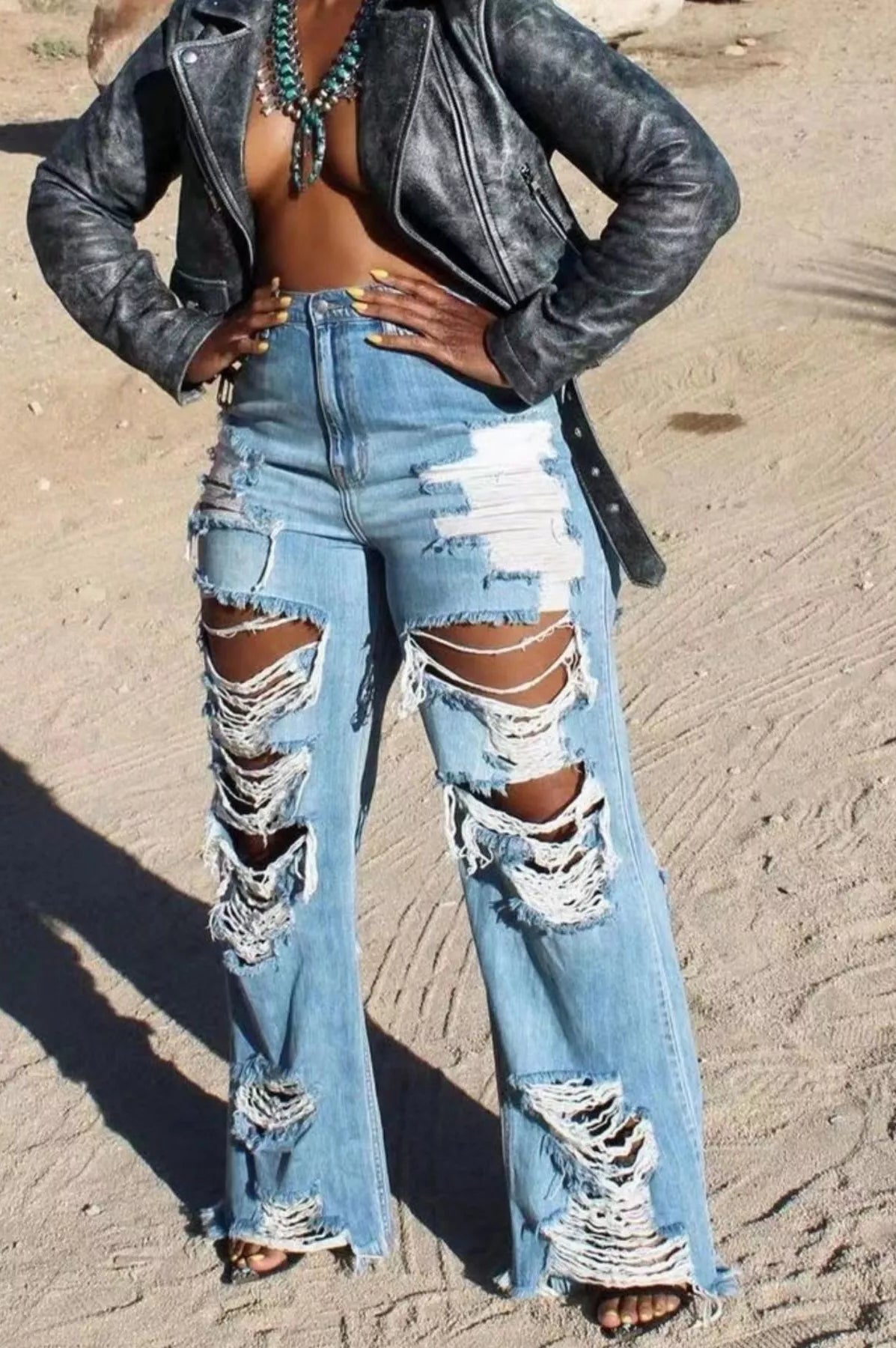 Full Size Distressed Wide Leg Jeans Plus Size-Stay Foxy Boutique, Florissant, Missouri