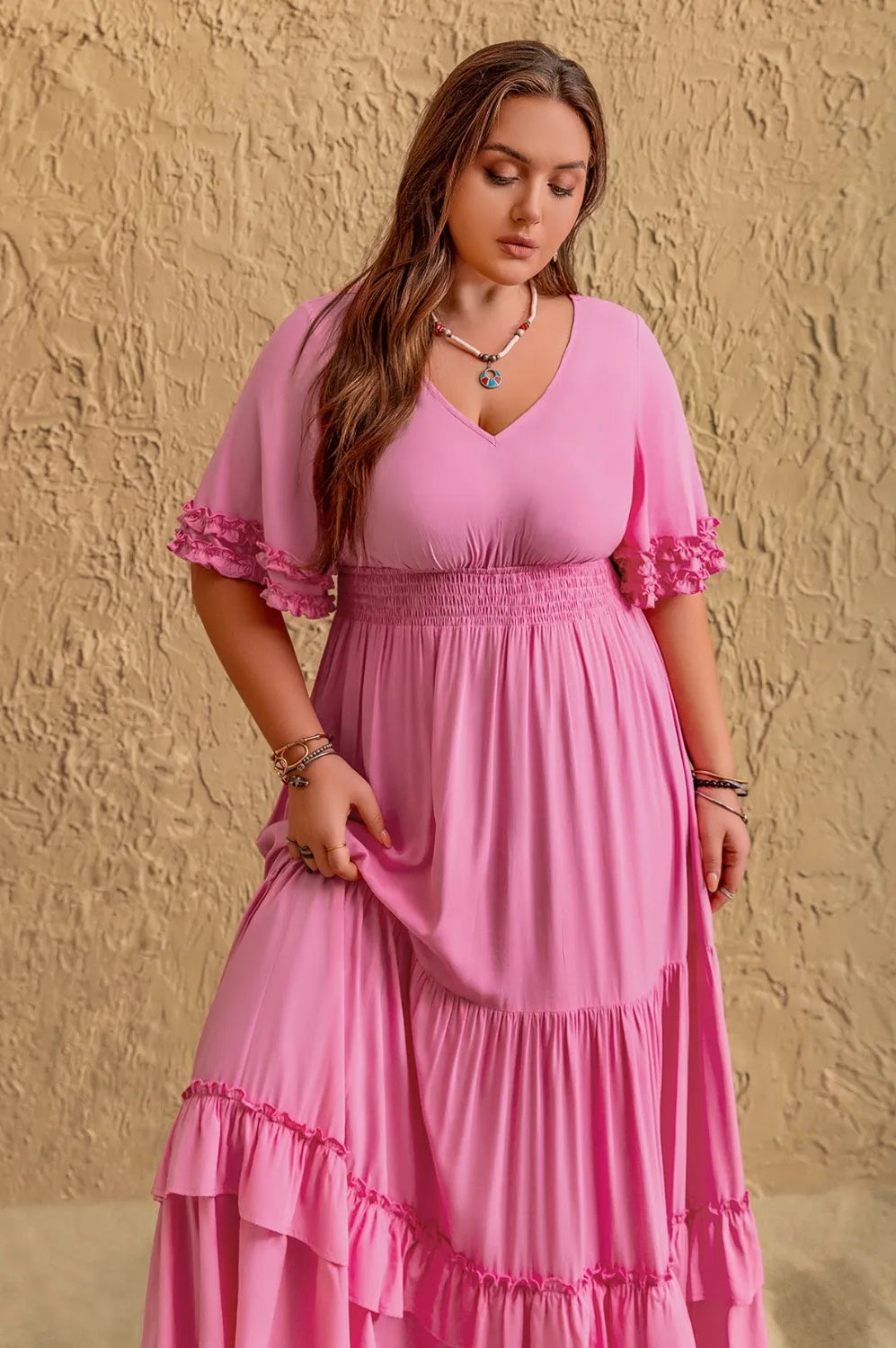 Plus Size V-Neck Half Sleeve Maxi Dress-Stay Foxy Boutique, Florissant, Missouri