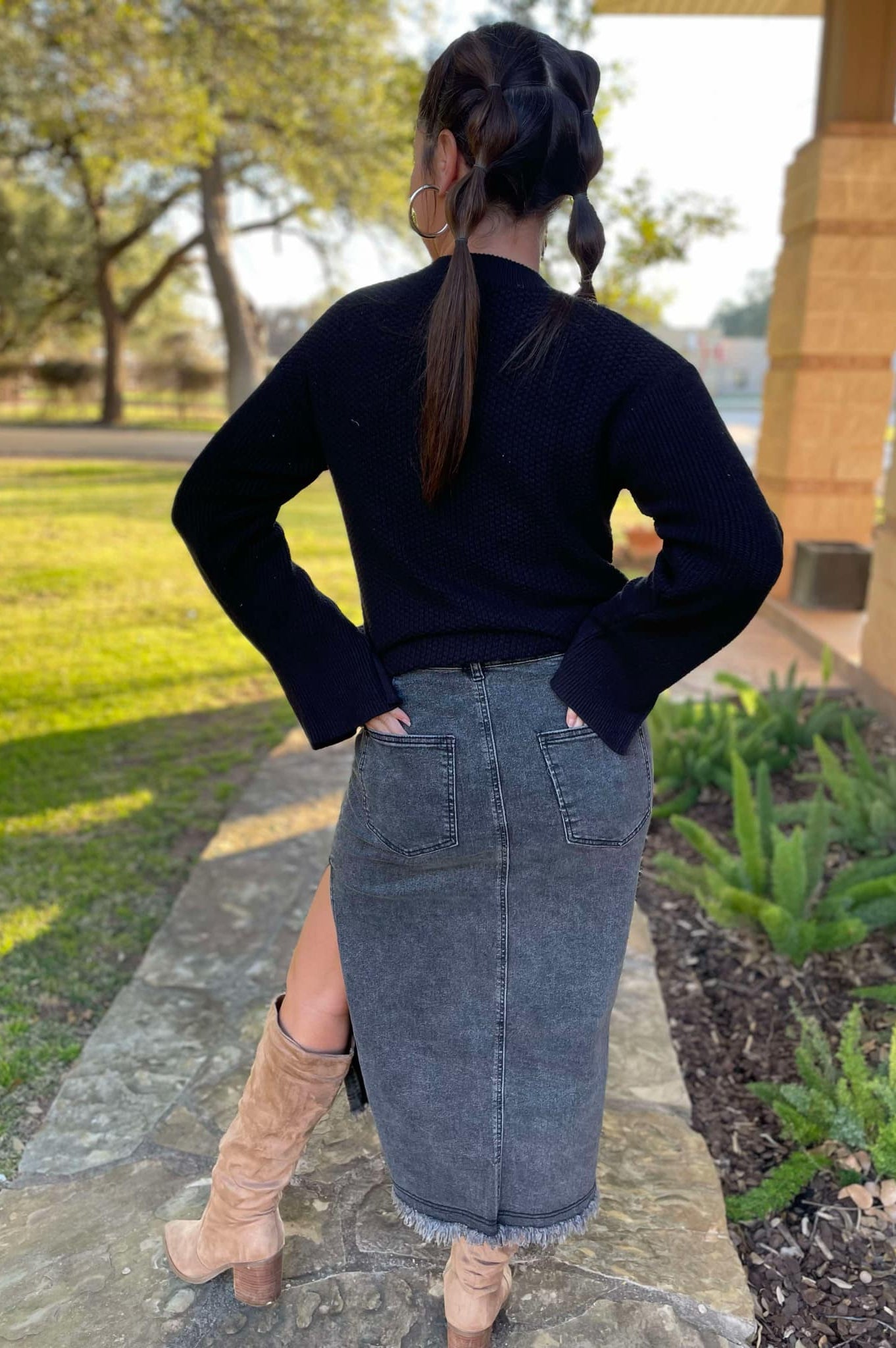 PREORDER: Worth The Risk Black Denim Skirt-Womens-Stay Foxy Boutique, Florissant, Missouri