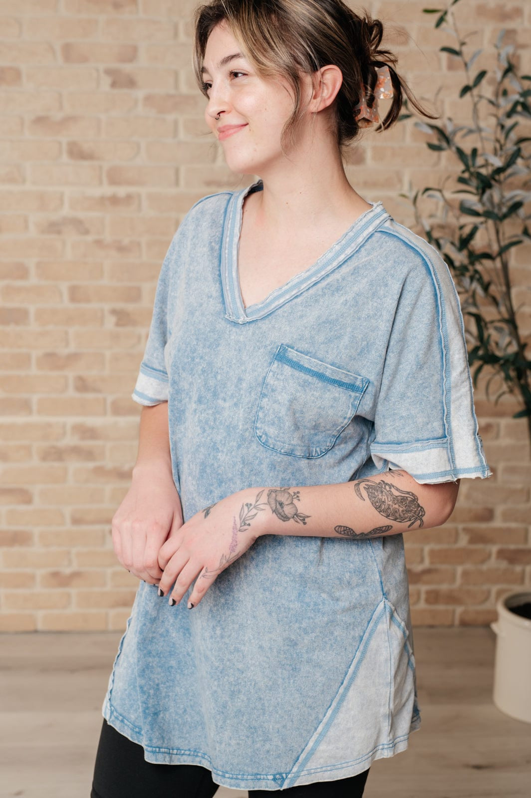 Earthy Chic Mineral Wash Mini Dress in Denim-Tops-Stay Foxy Boutique, Florissant, Missouri