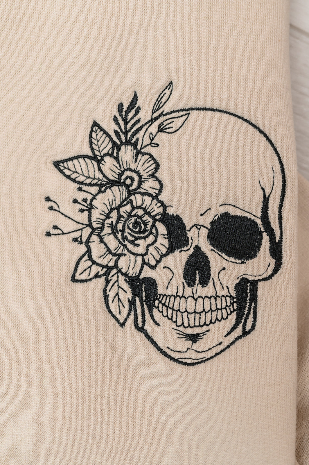 PREORDER: Embroidered Floral Skull Sweatshirt-Womens-Stay Foxy Boutique, Florissant, Missouri