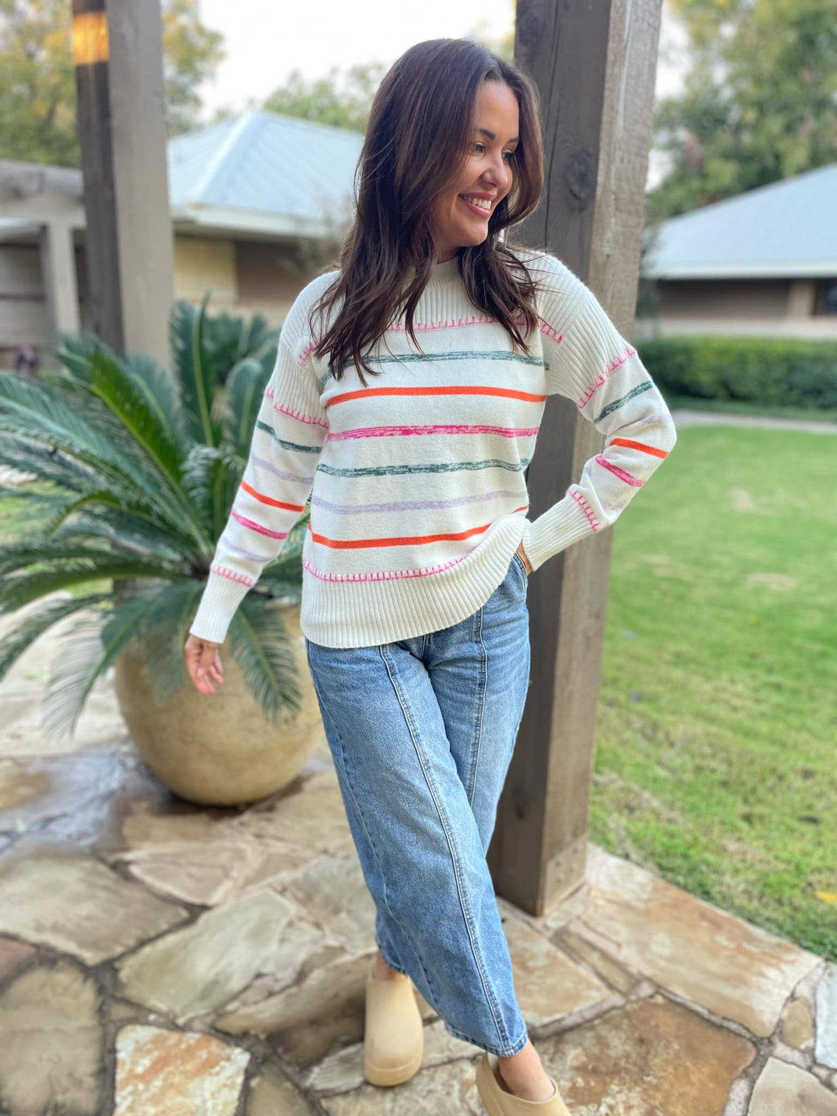 Come On Get Happy Striped Sweater in Two Colors-Womens-Stay Foxy Boutique, Florissant, Missouri