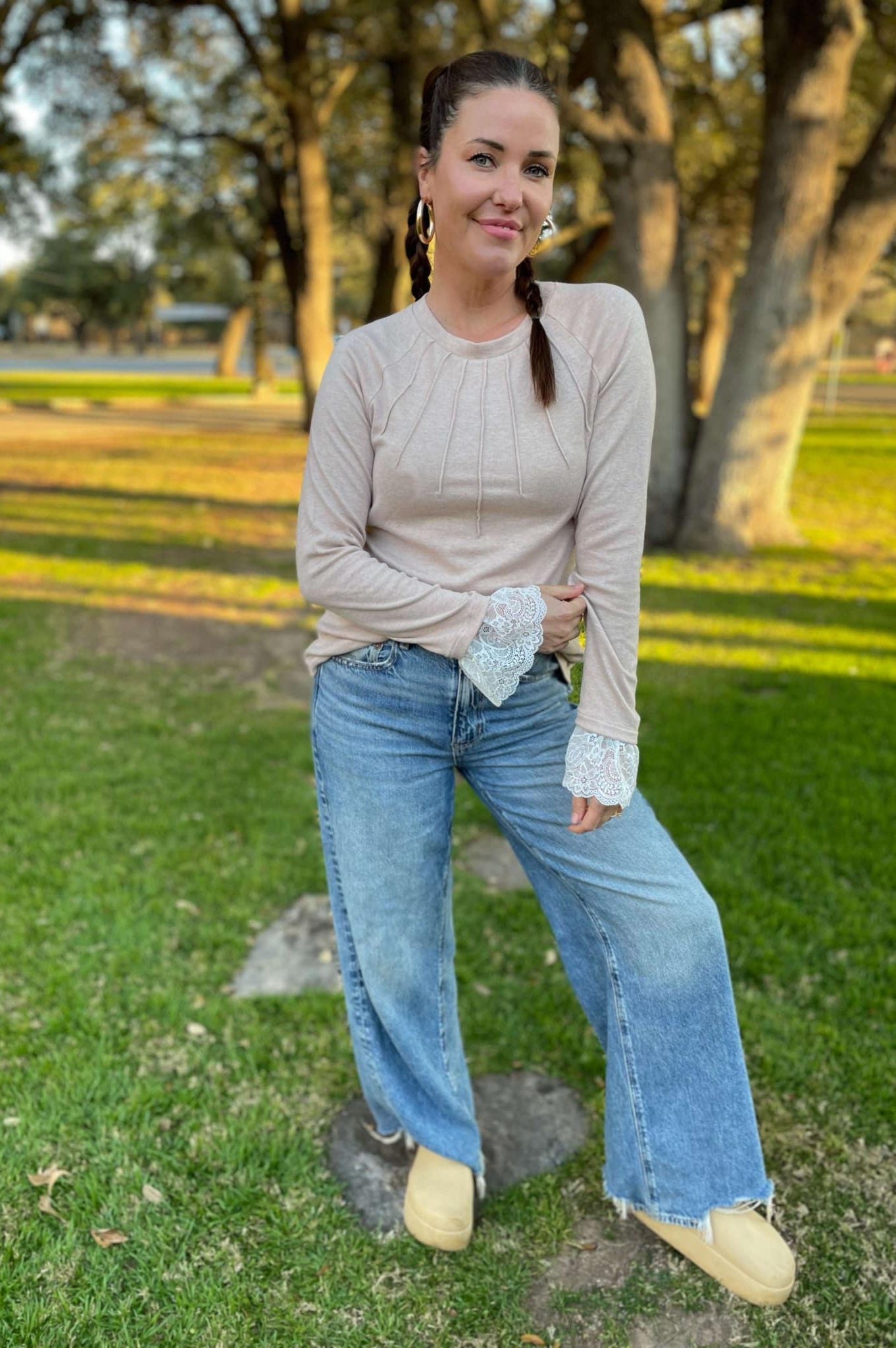 PREORDER: Beauty In The Details Lace Cuff Top in Two Colors-Womens-Stay Foxy Boutique, Florissant, Missouri