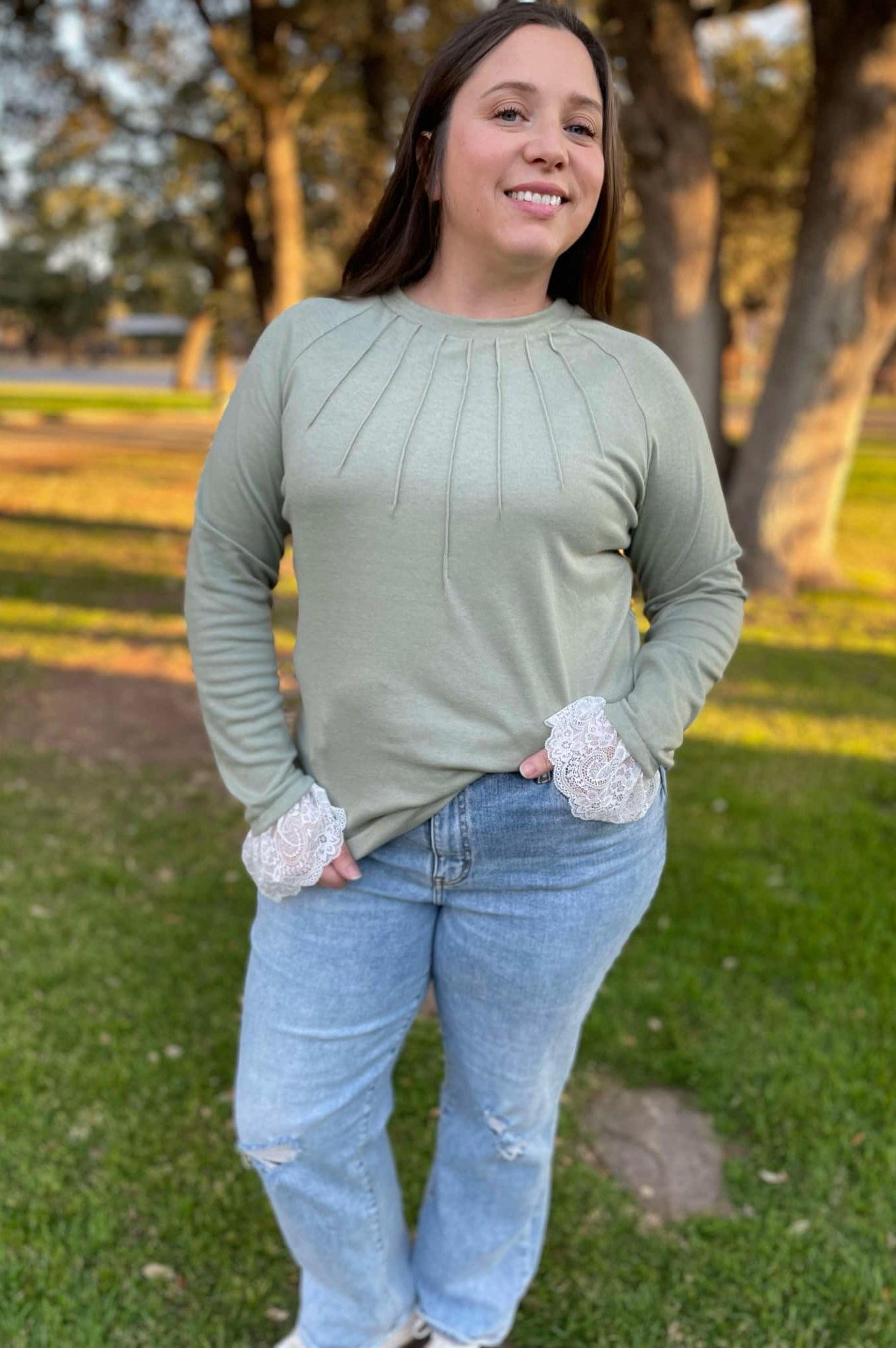 PREORDER: Beauty In The Details Lace Cuff Top in Two Colors-Womens-Stay Foxy Boutique, Florissant, Missouri