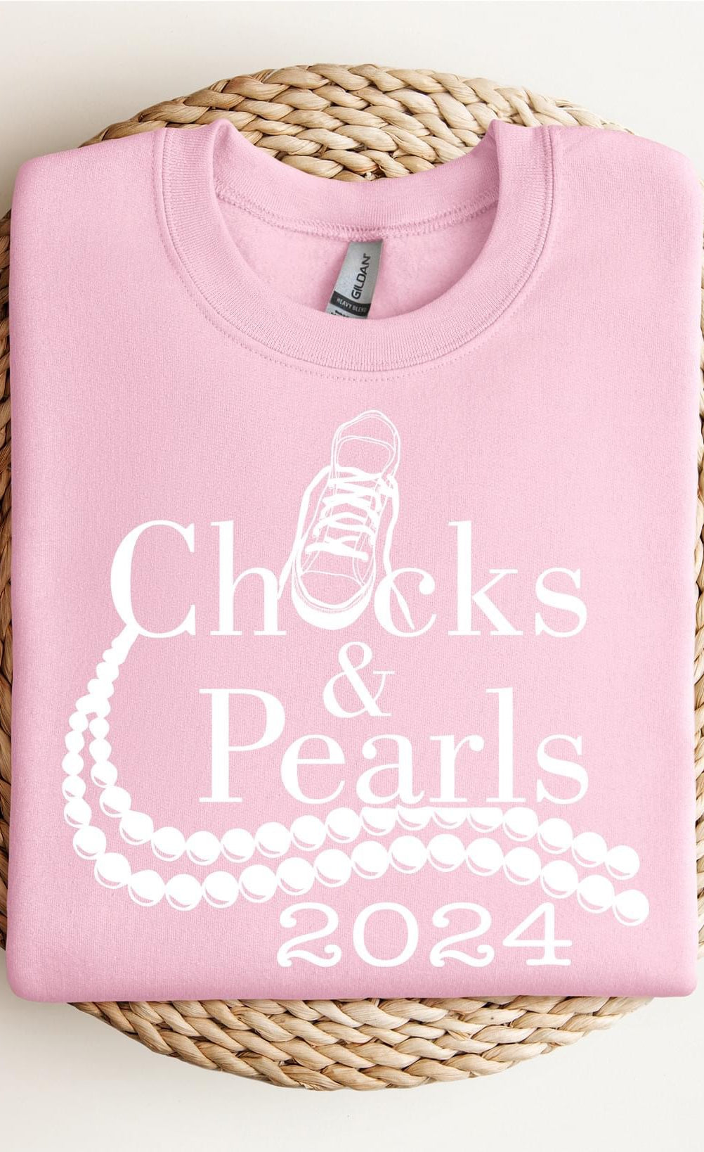 Chucks and Pearls White Graphic T shirt-Graphic T-Stay Foxy Boutique, Florissant, Missouri