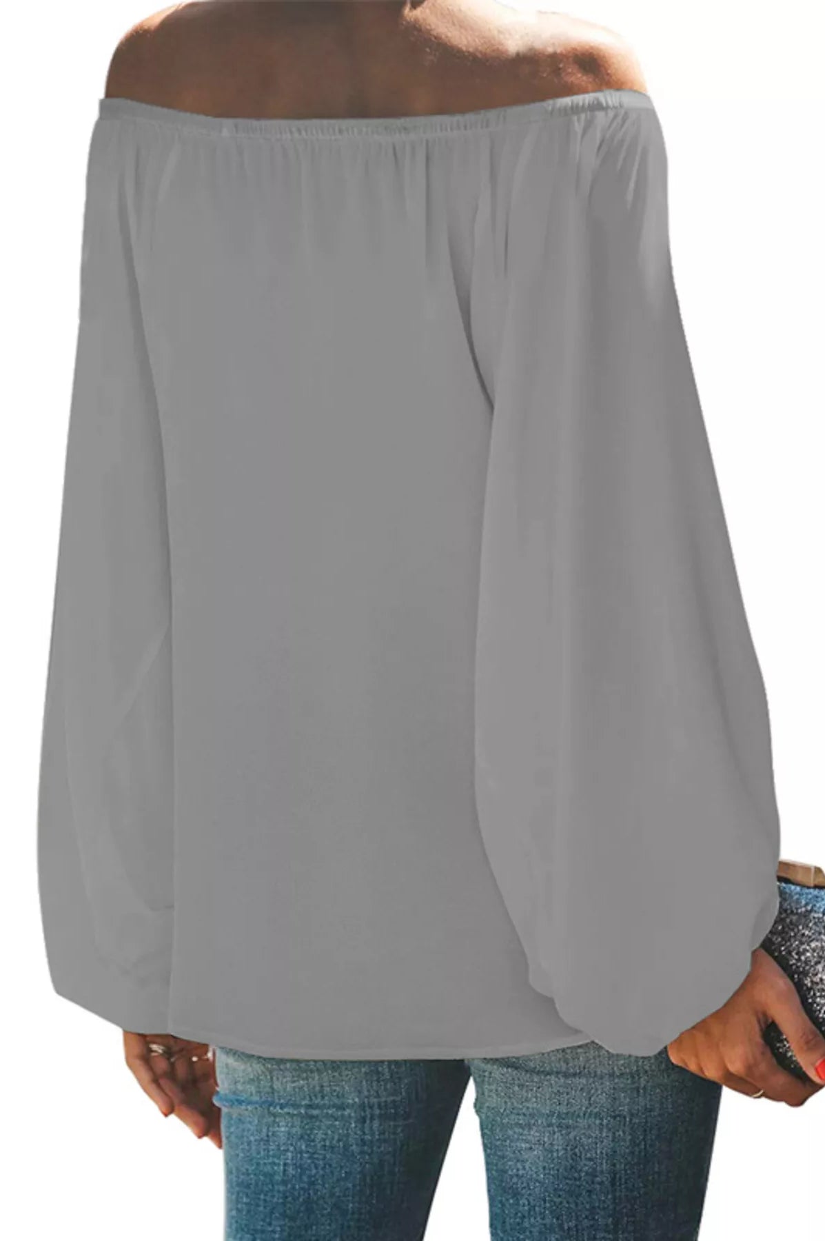 Full Size Off-Shoulder Balloon Sleeve Blouse Plus Size-Stay Foxy Boutique, Florissant, Missouri