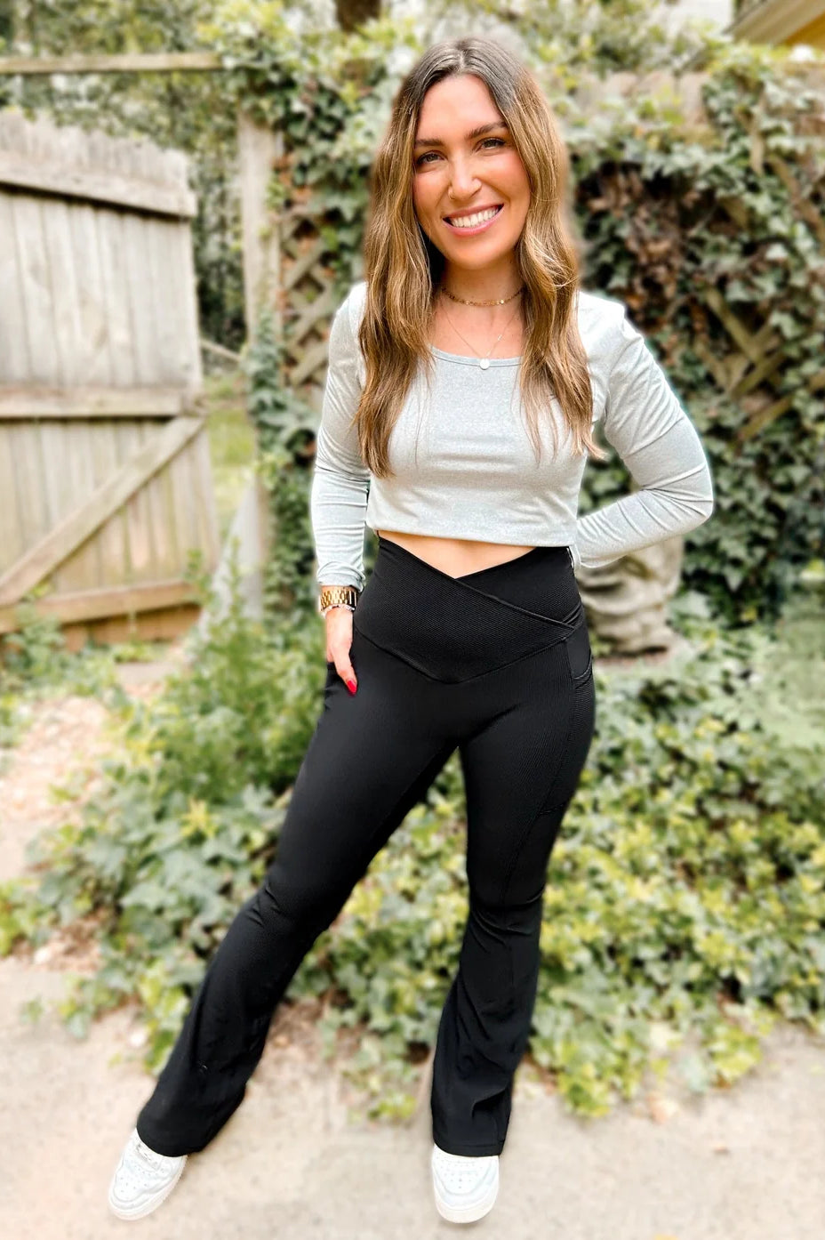 PREORDER: Max Sculpt Ribbed Flare Leggings in Two Colors-Womens-Stay Foxy Boutique, Florissant, Missouri