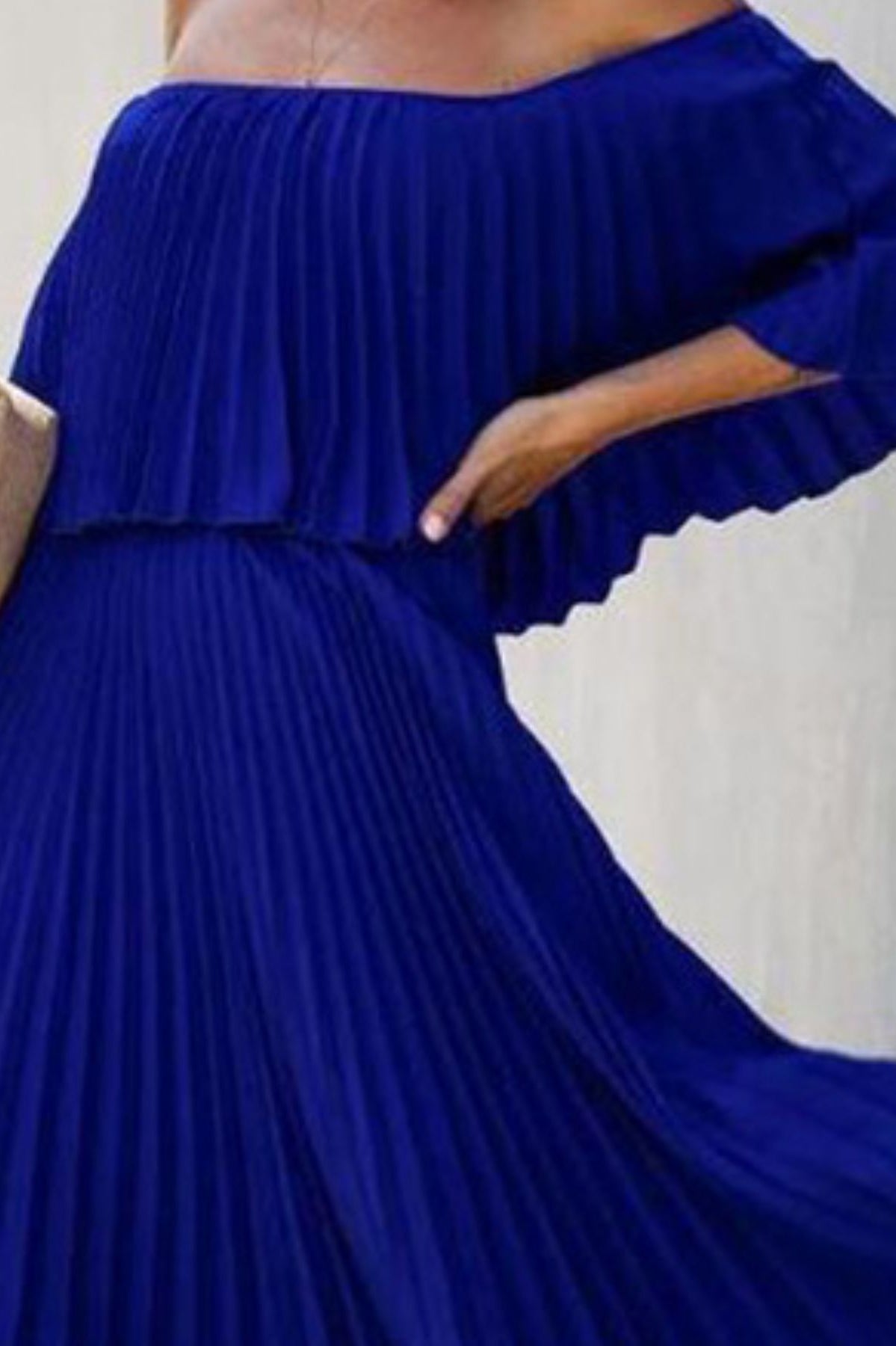 Full Size Off-Shoulder Pleated Maxi Dress Plus Size-Stay Foxy Boutique, Florissant, Missouri