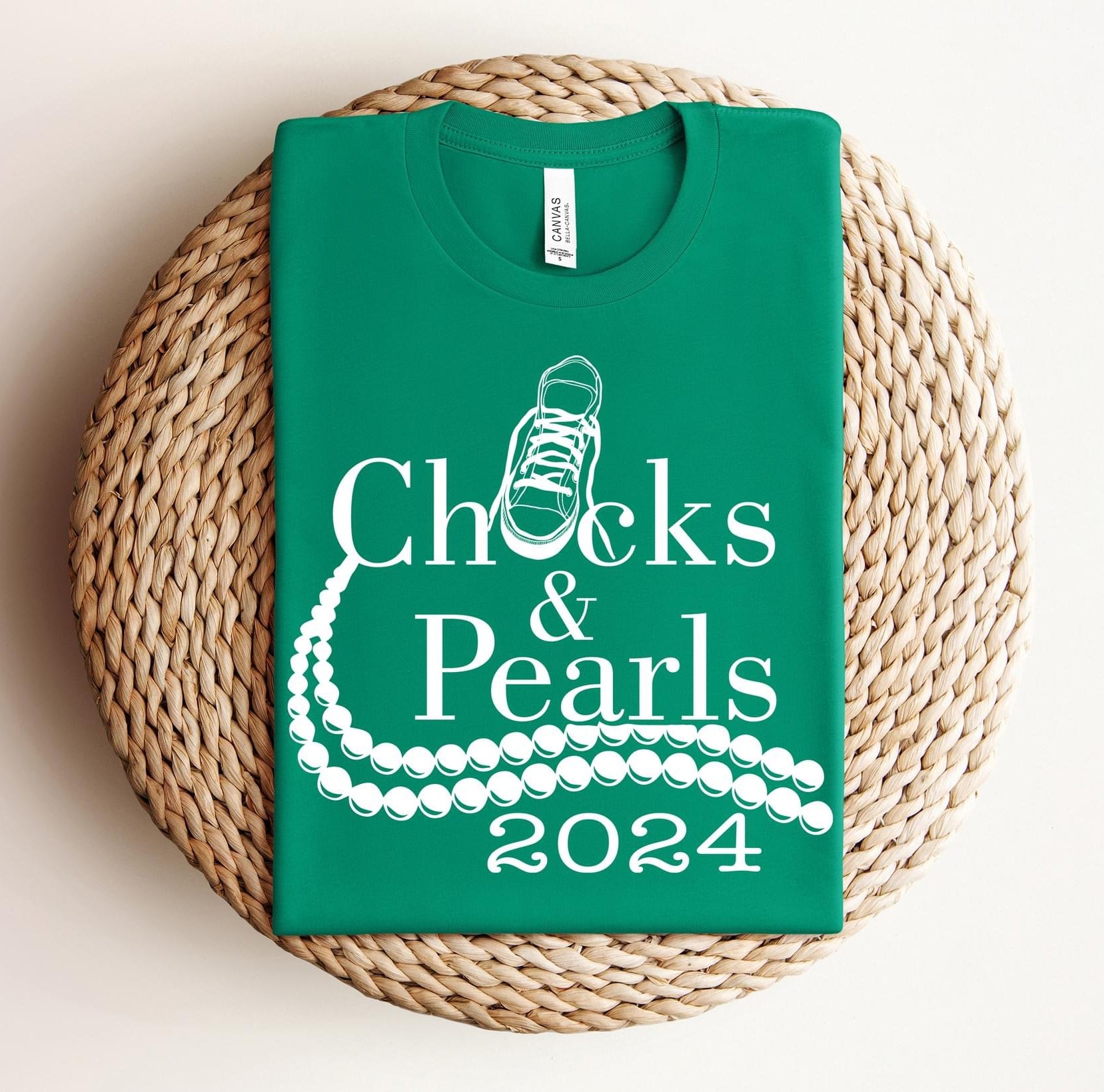 Chucks and Pearls White Graphic T shirt-Graphic T-Stay Foxy Boutique, Florissant, Missouri