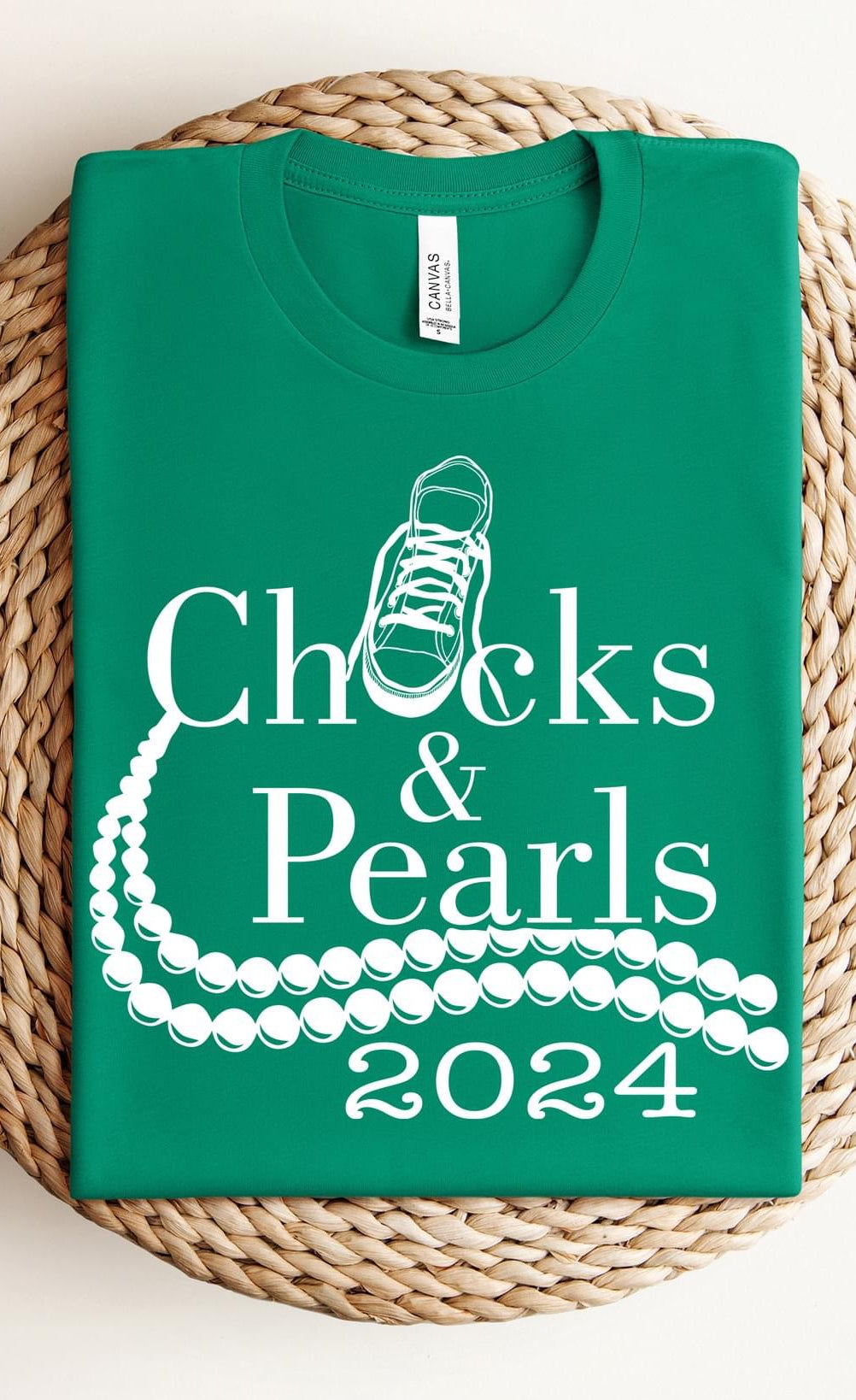 Chucks and Pearls White Graphic T shirt-Graphic T-Stay Foxy Boutique, Florissant, Missouri