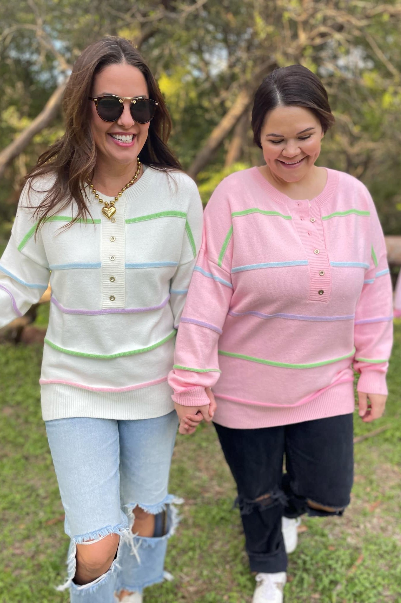 PREORDER: Just Too Good Rainbow Striped Sweater in Two Colors-Womens-Stay Foxy Boutique, Florissant, Missouri