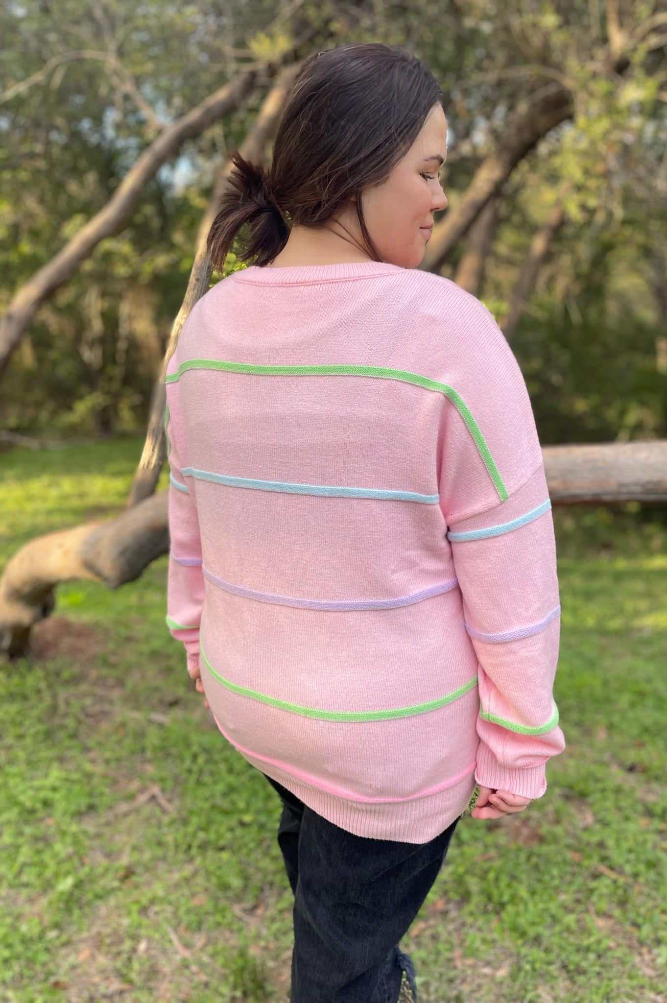 PREORDER: Just Too Good Rainbow Striped Sweater in Two Colors-Womens-Stay Foxy Boutique, Florissant, Missouri