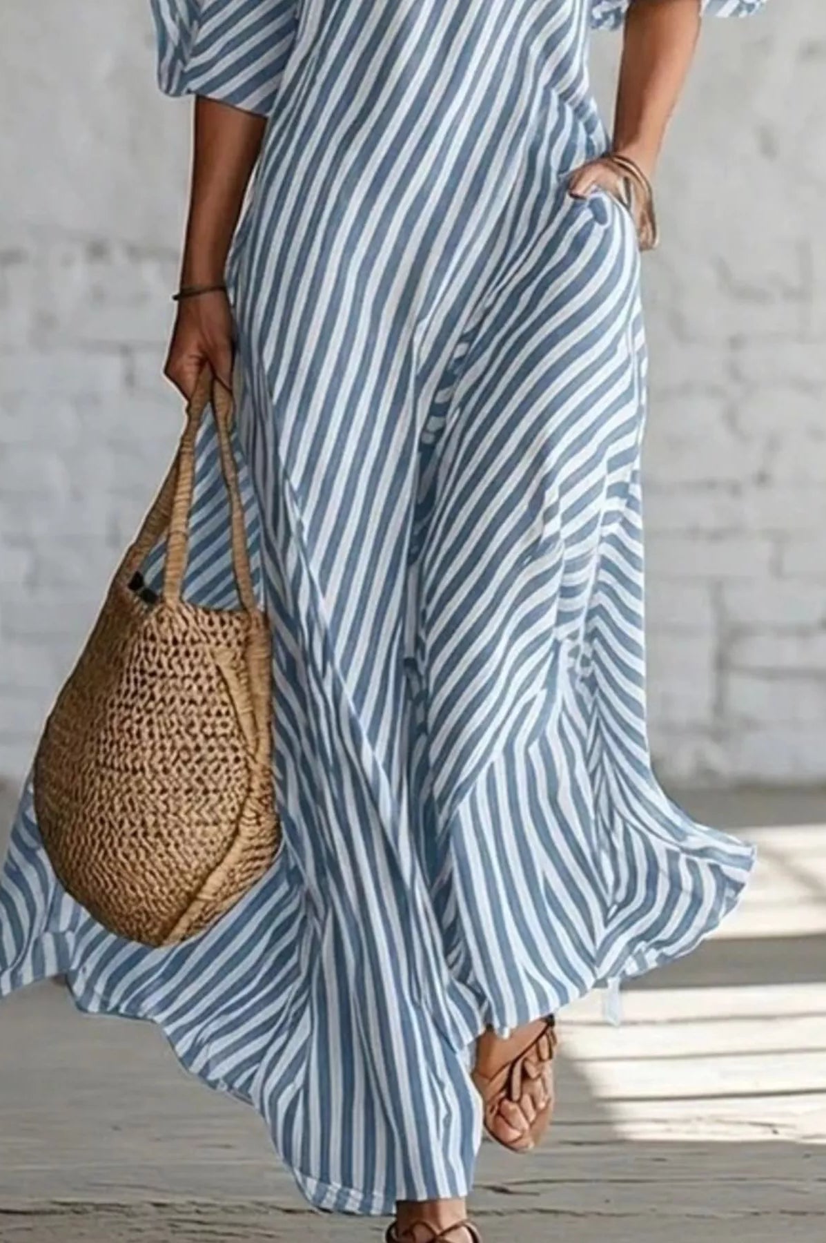 Full Size Striped One-Shoulder Casual Maxi Dress Plus Size-Stay Foxy Boutique, Florissant, Missouri