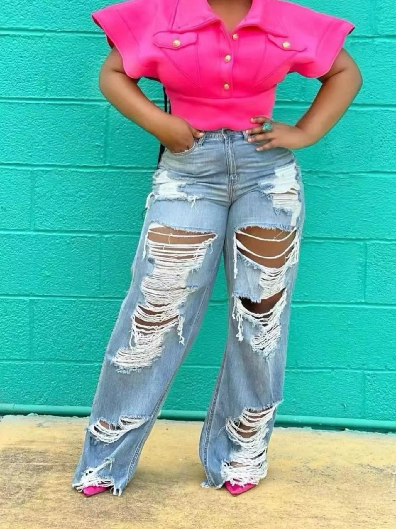 Full Size Distressed Wide Leg Jeans Plus Size-Stay Foxy Boutique, Florissant, Missouri
