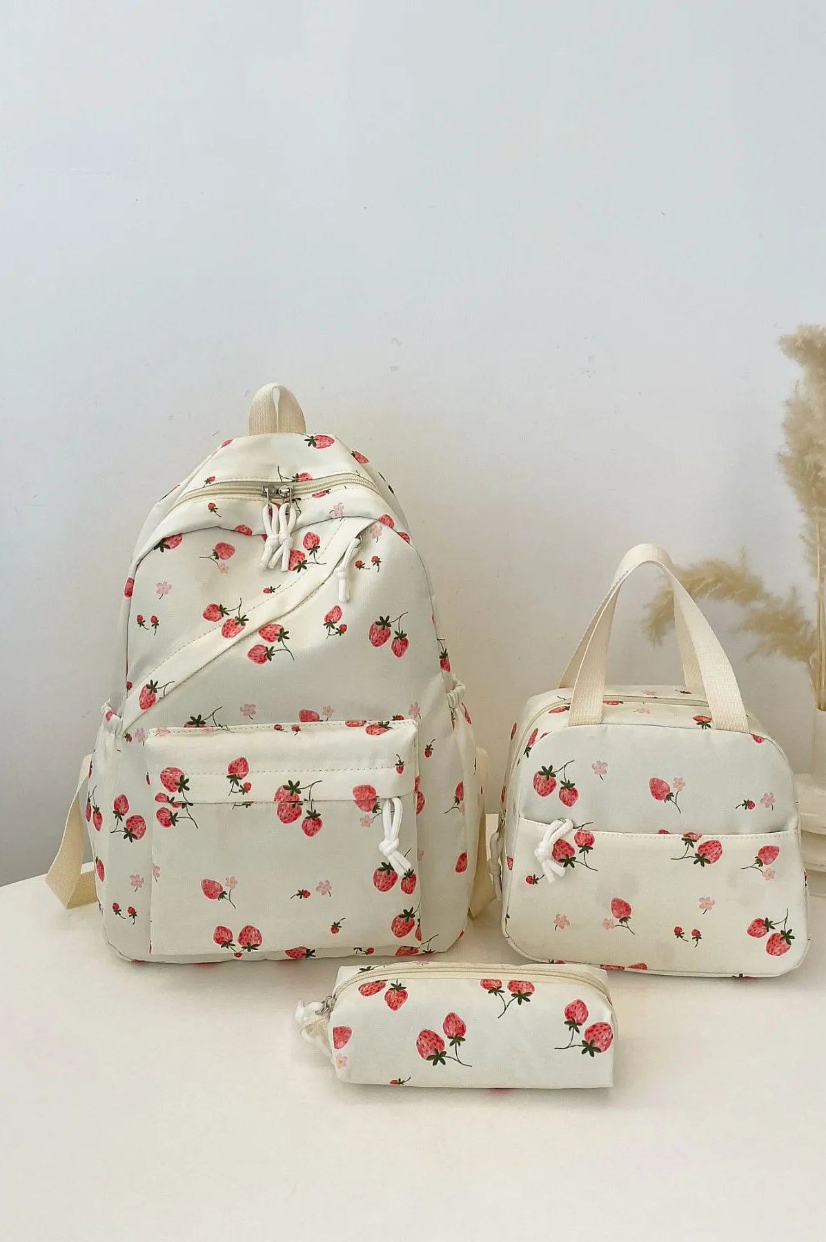 3-Piece Strawberry Print Canvas Bag Set-Stay Foxy Boutique, Florissant, Missouri