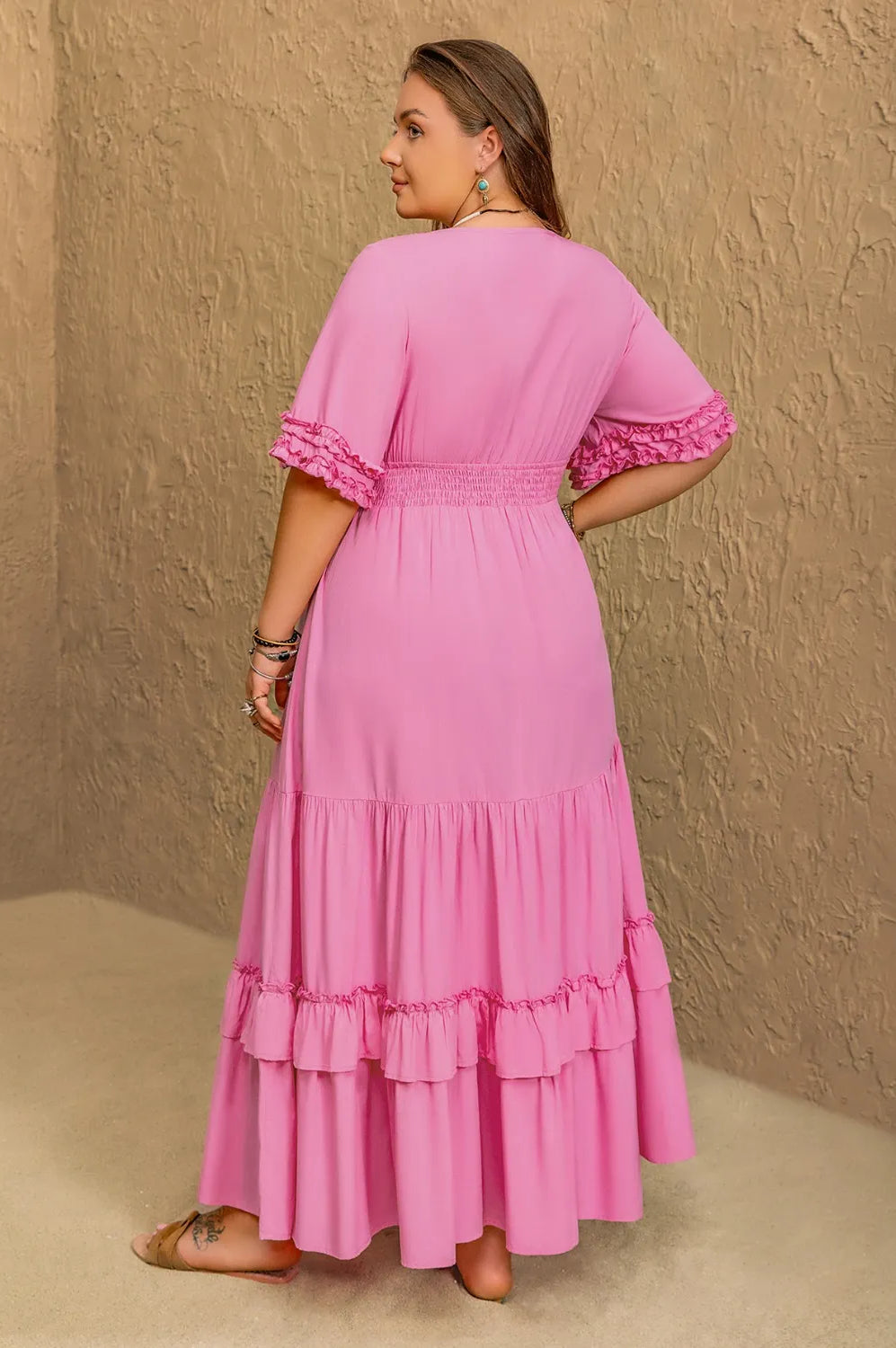 Plus Size V-Neck Half Sleeve Maxi Dress-Stay Foxy Boutique, Florissant, Missouri
