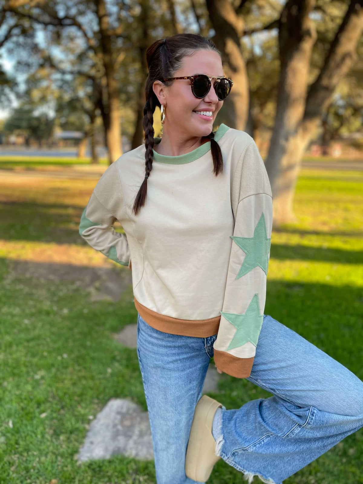 Lucky Star Sweatshirt in Three Colors-Womens-Stay Foxy Boutique, Florissant, Missouri