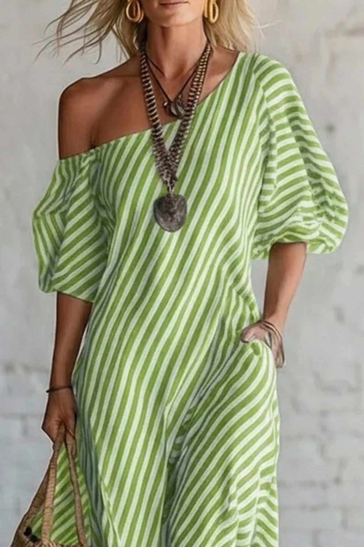 Full Size Striped One-Shoulder Casual Maxi Dress Plus Size-Stay Foxy Boutique, Florissant, Missouri