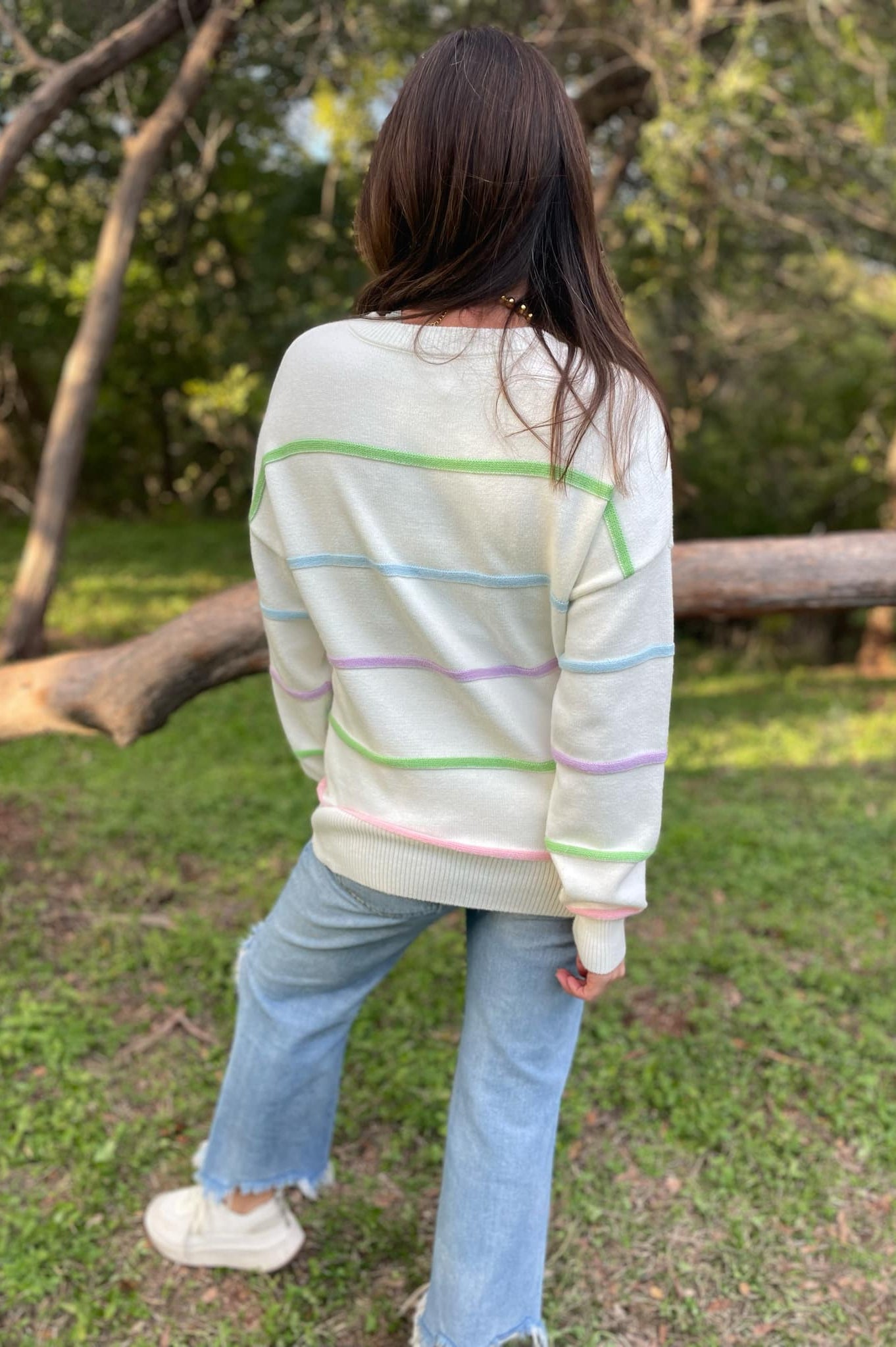 PREORDER: Just Too Good Rainbow Striped Sweater in Two Colors-Womens-Stay Foxy Boutique, Florissant, Missouri