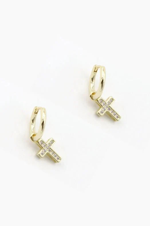 PREORDER: Crystal Cross Charm Huggies in Two Colors-Womens-Stay Foxy Boutique, Florissant, Missouri