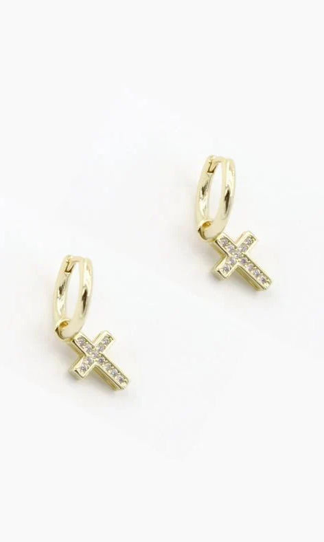 PREORDER: Crystal Cross Charm Huggies in Two Colors-Womens-Stay Foxy Boutique, Florissant, Missouri