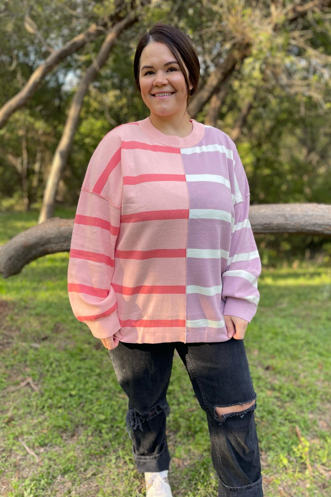 PREORDER: Exceptional Thought Striped Patchwork Sweater in Three Colors-Womens-Stay Foxy Boutique, Florissant, Missouri