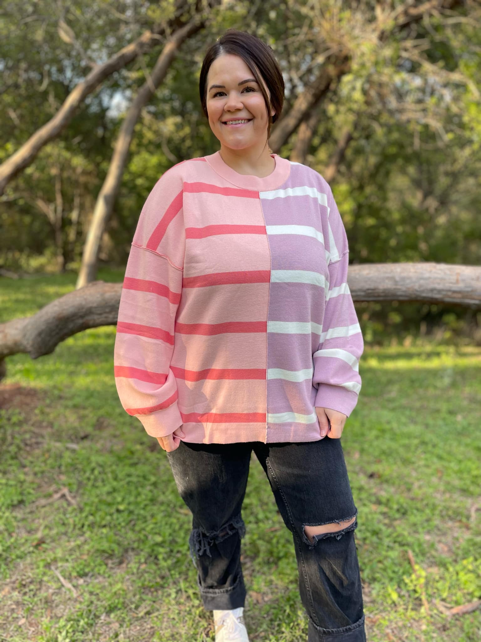 PREORDER: Exceptional Thought Striped Patchwork Sweater in Three Colors-Womens-Stay Foxy Boutique, Florissant, Missouri
